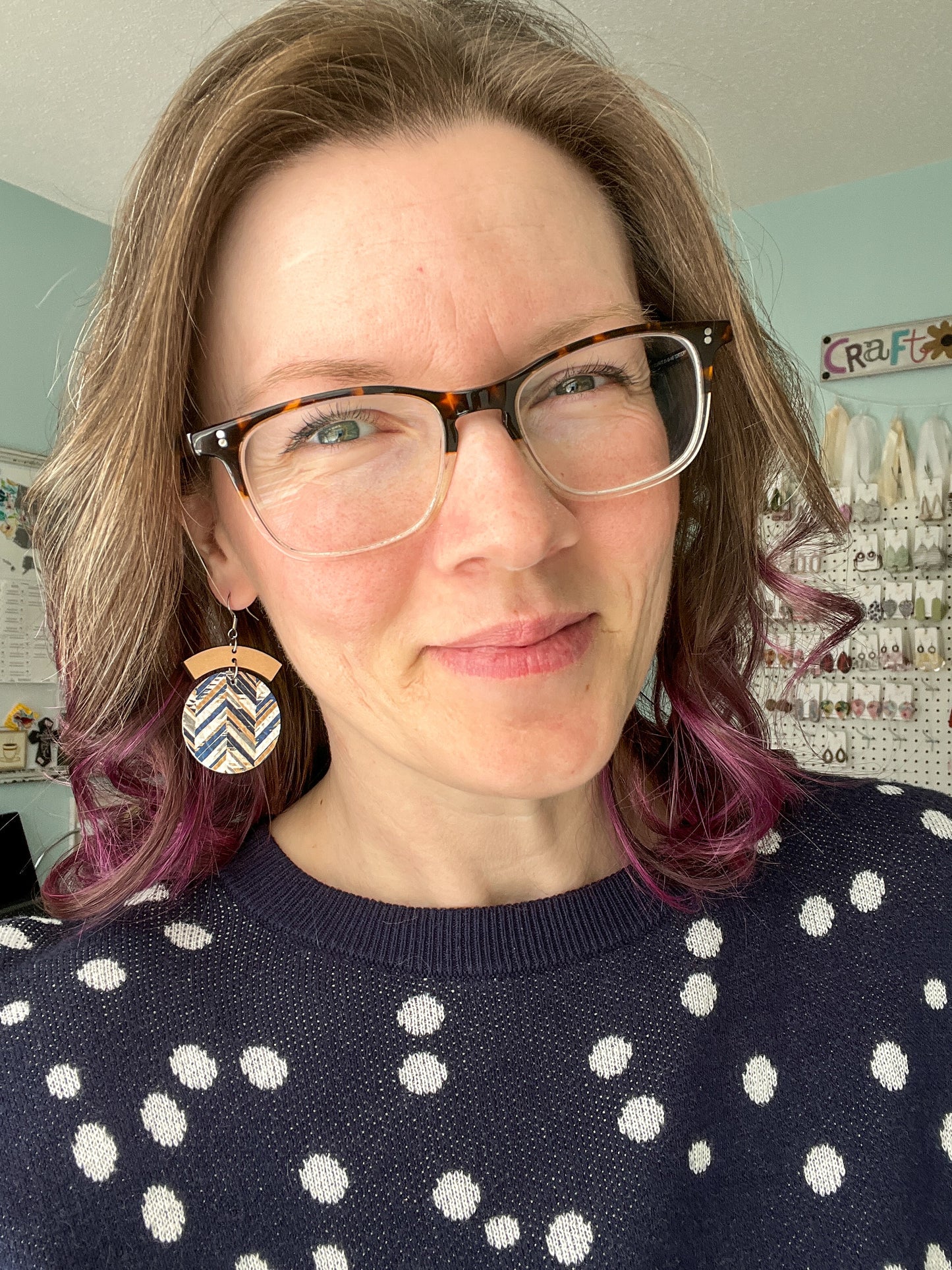 Herringbone Circle Drop Leather Earrings - LAST CHANCE