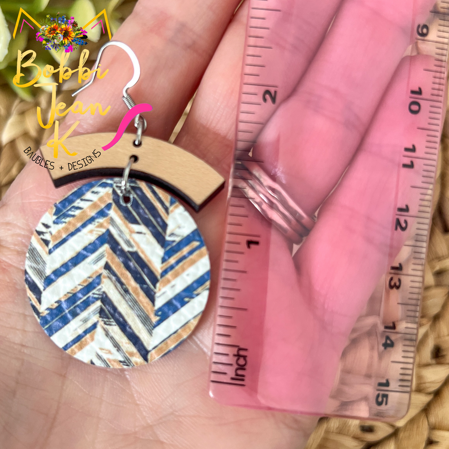 Herringbone Circle Drop Leather Earrings - LAST CHANCE