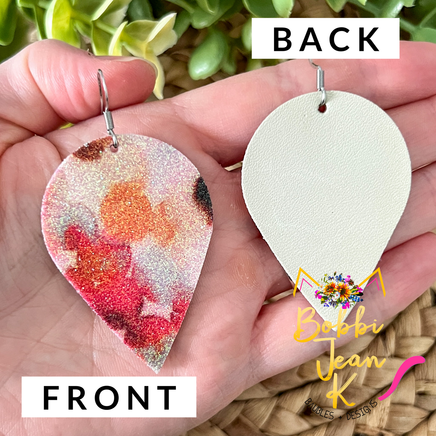 Infused Glitter Autumn Tones Inverted Teardrop Leather Earrings - LAST CHANCE