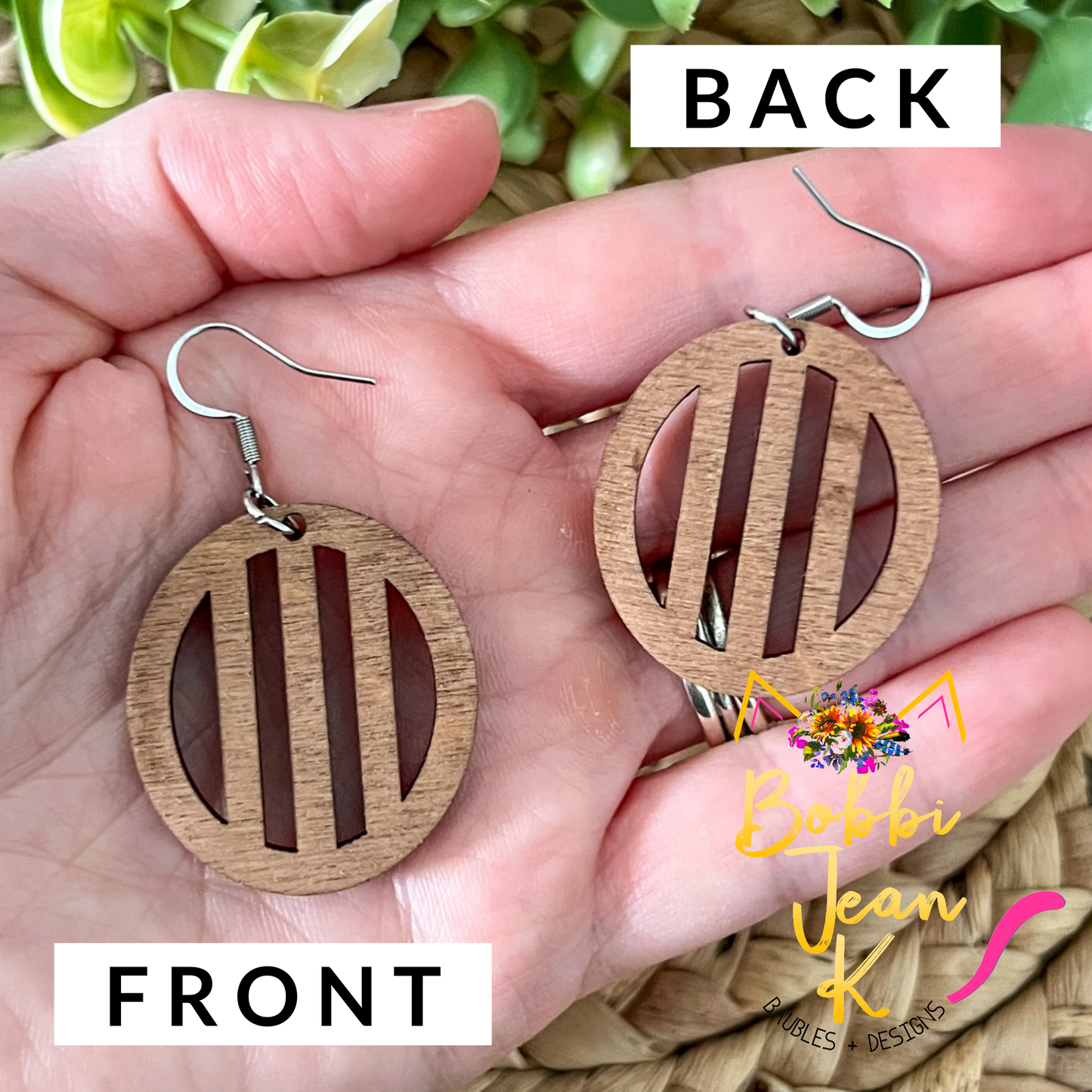Striped Circle Walnut Stained Wood Earrings - LAST CHANCE