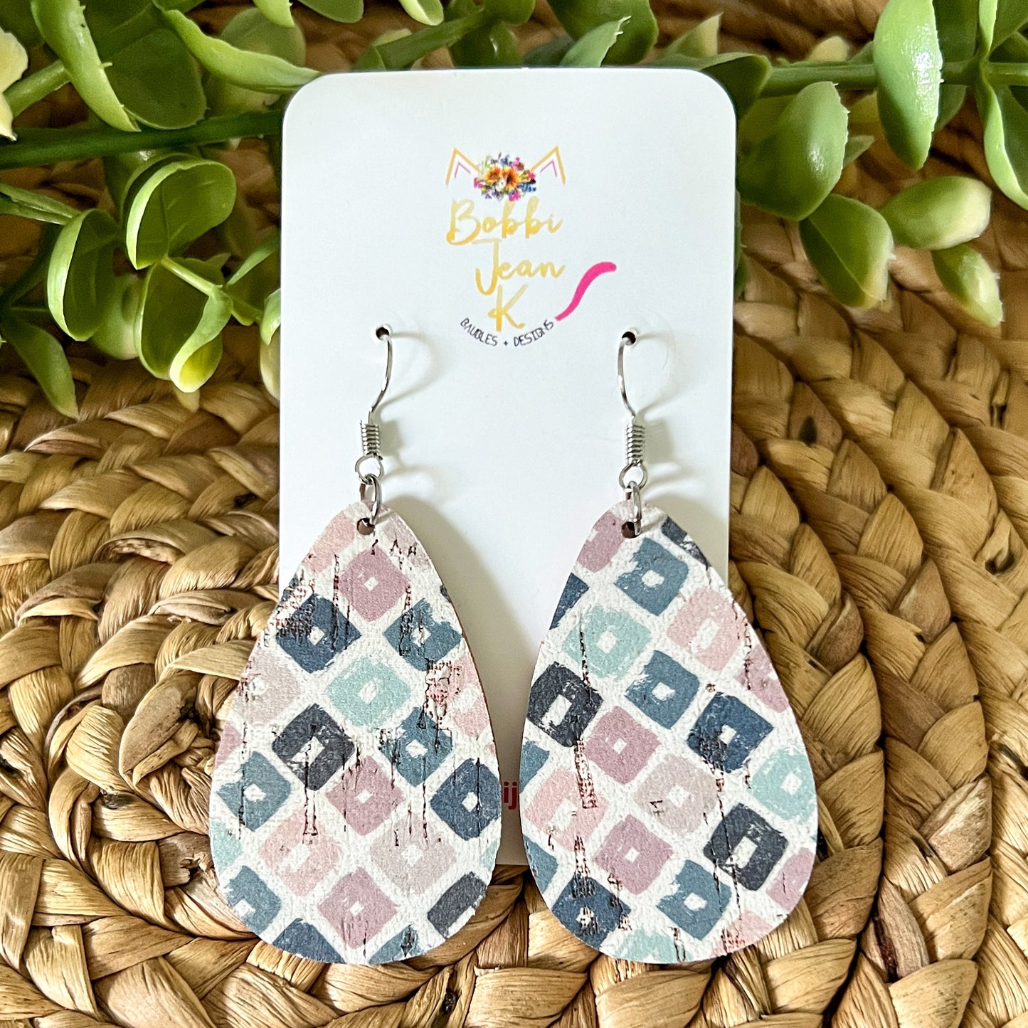 Pastel Squares Cork on Leather Earrings: Choose From 2 Styles - LAST CHANCE
