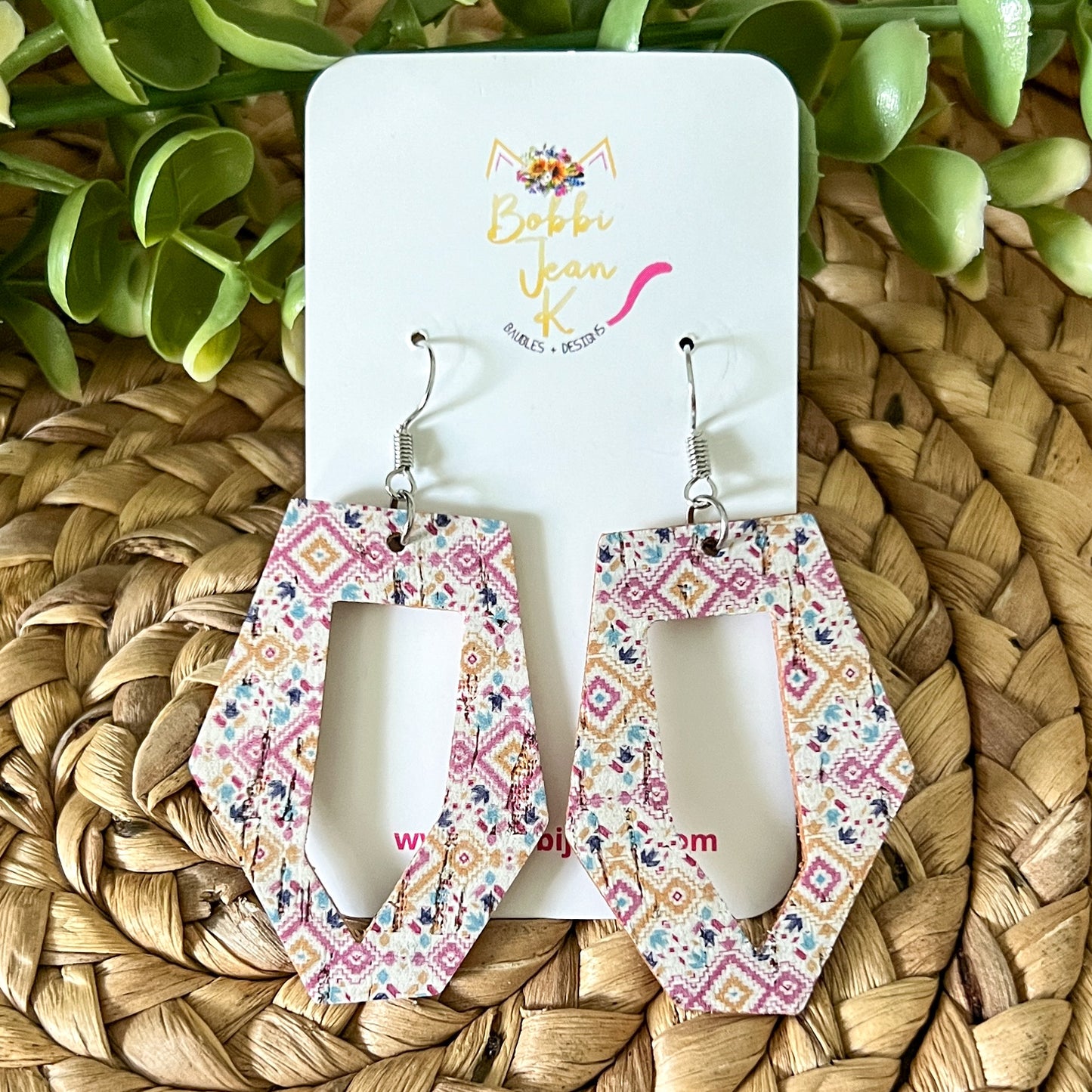 SALE: Diamond Multi-Colored Aztec Cork on Leather Earrings: Choose From 3 Styles - LAST CHANCE