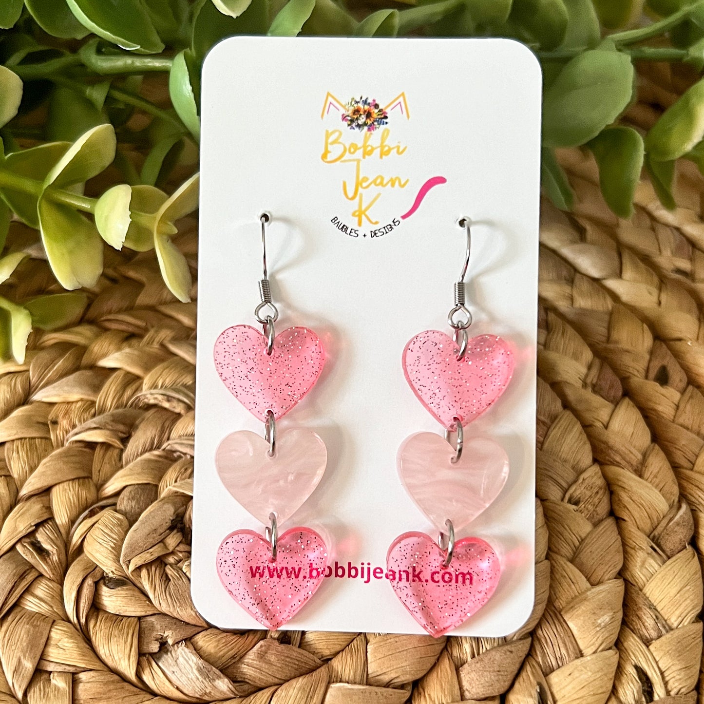 Pink Glittered & Marbled Heart Acrylic Earrings: Choose From 2 Styles