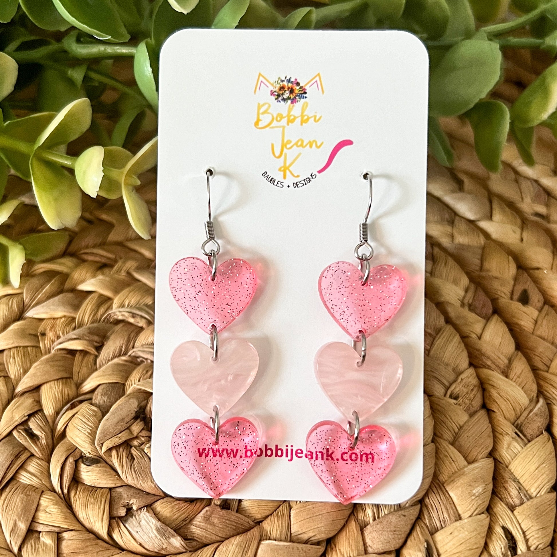 Pink Glittered & Marbled Heart Acrylic Earrings: Choose From 2 Styles