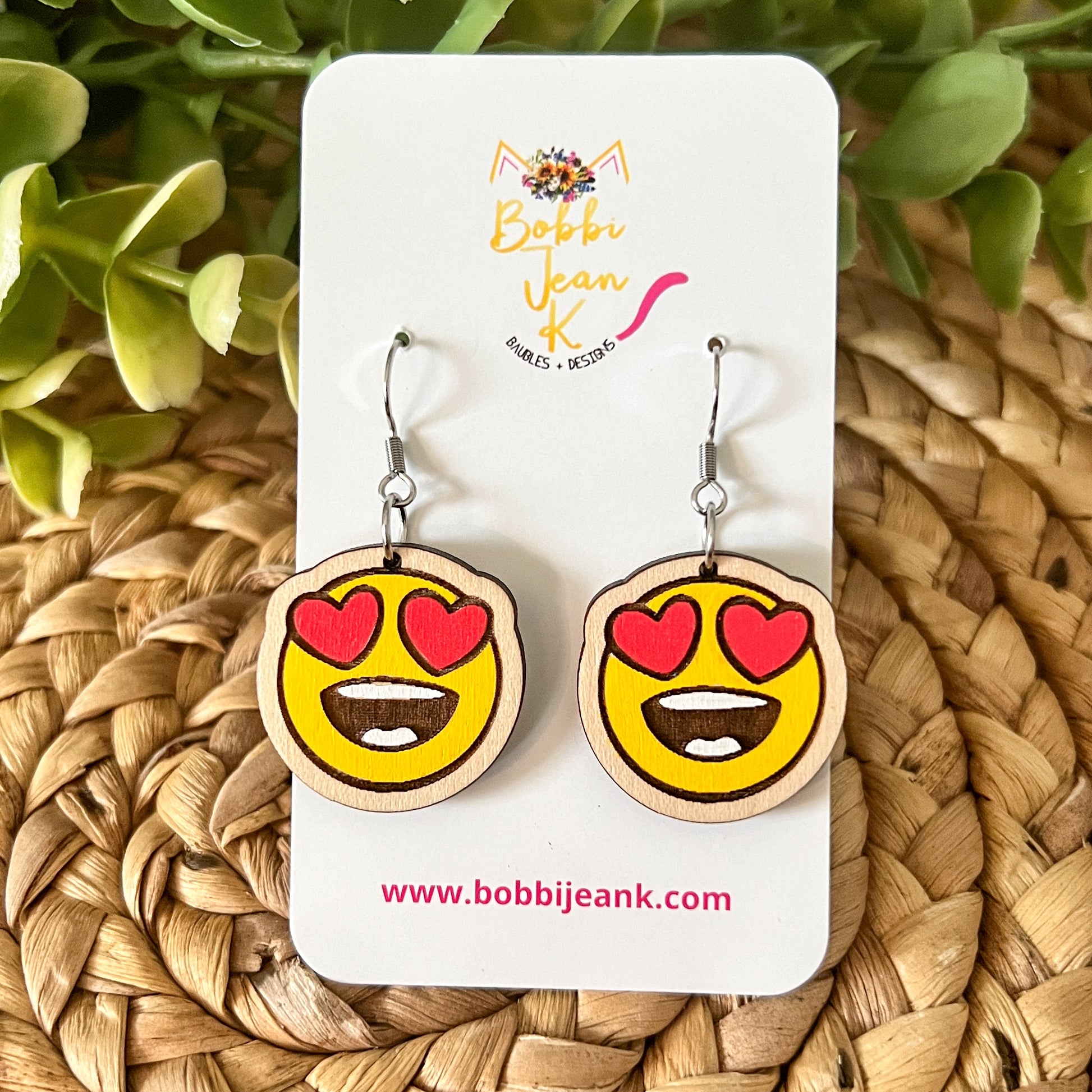 Hand Painted Heart Face Wood Earrings: Choose From 3 Designs