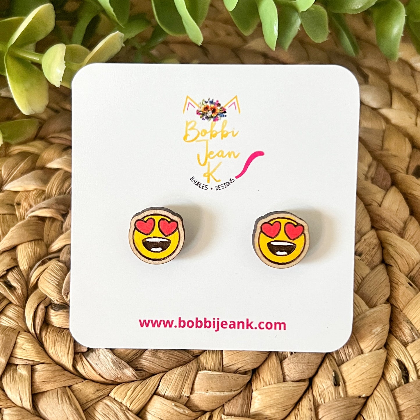 Hand Painted Heart Face Wood Studs: Choose From 3 Designs