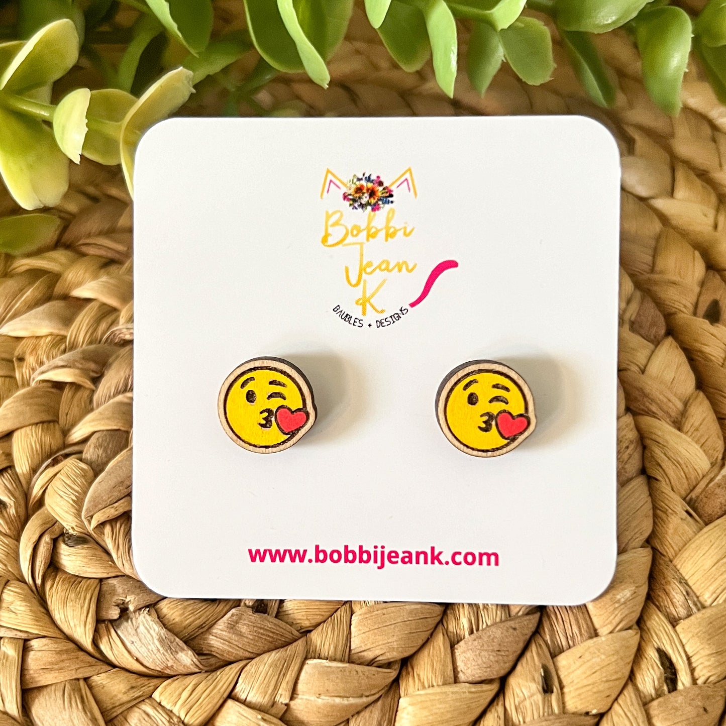 Hand Painted Heart Face Wood Studs: Choose From 3 Designs