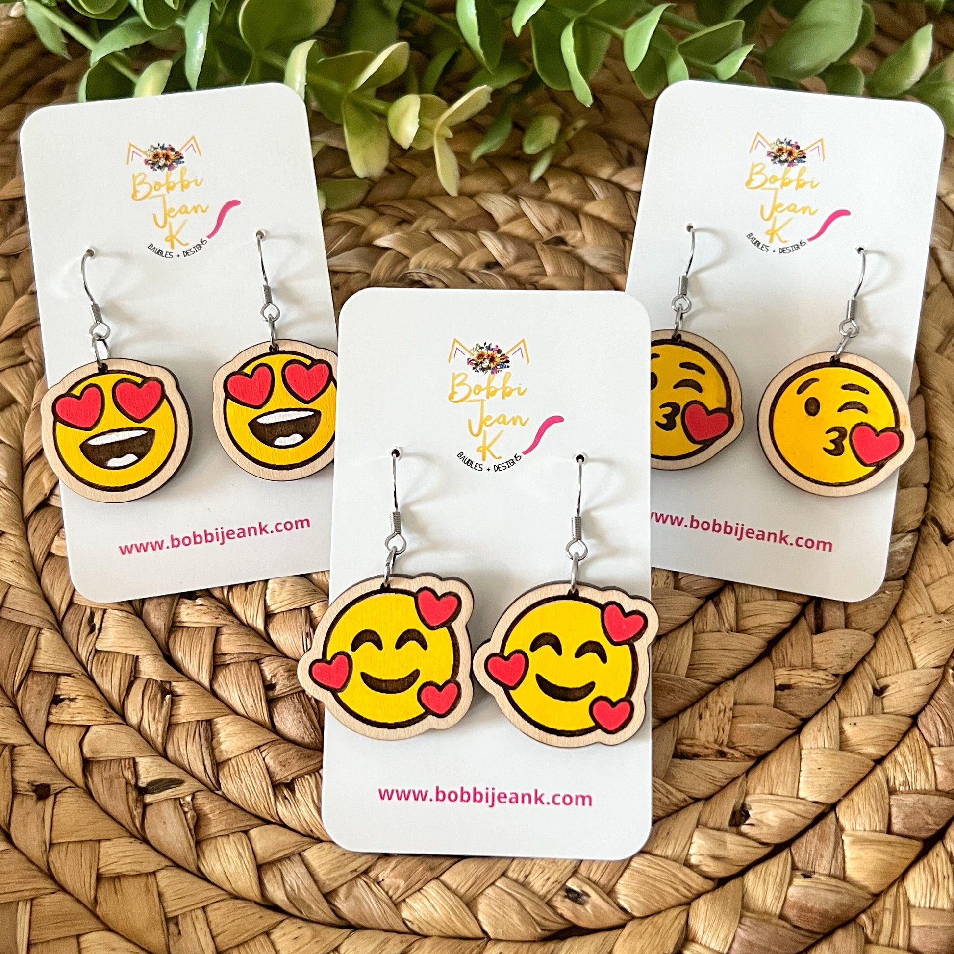 Hand Painted Heart Face Wood Earrings: Choose From 3 Designs