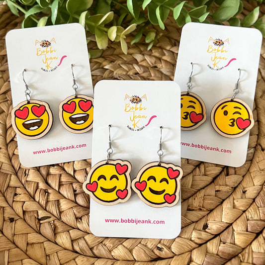 Hand Painted Heart Face Wood Earrings: Choose From 3 Designs