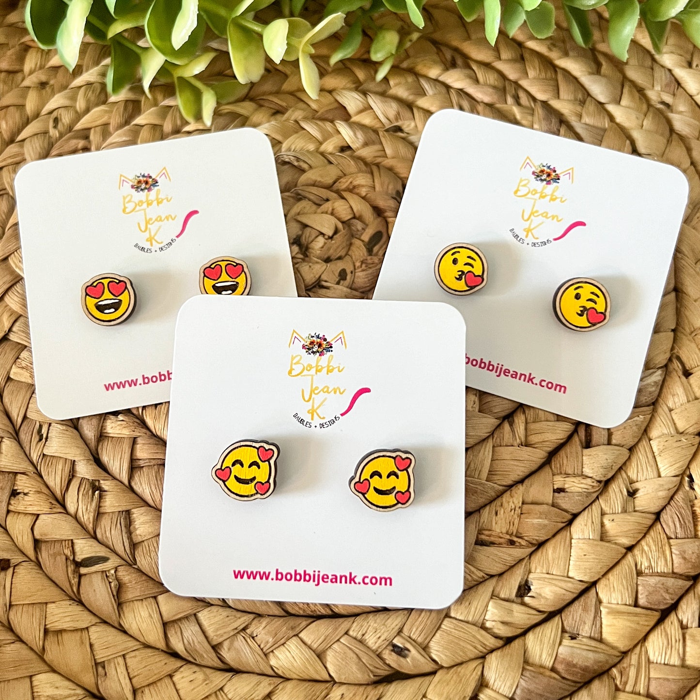Hand Painted Heart Face Wood Studs: Choose From 3 Designs