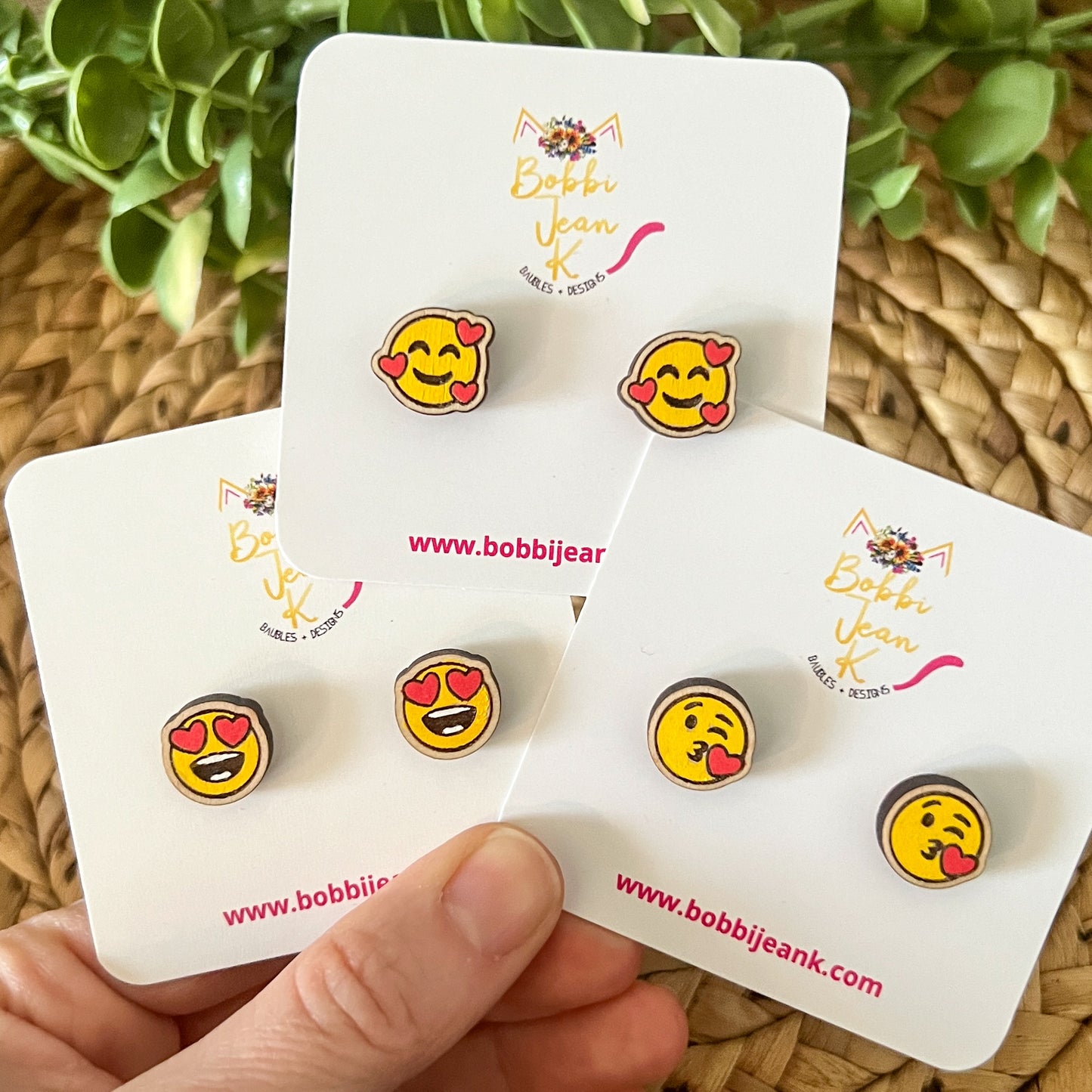 Hand Painted Heart Face Wood Studs: Choose From 3 Designs