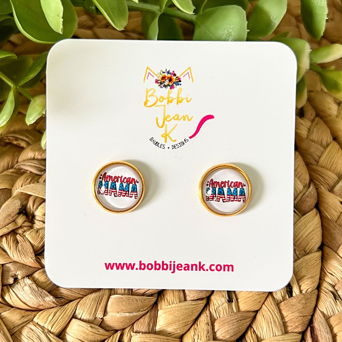 SALE: American Mama Glass Studs 12mm: Choose Silver or Gold Settings - LAST CHANCE