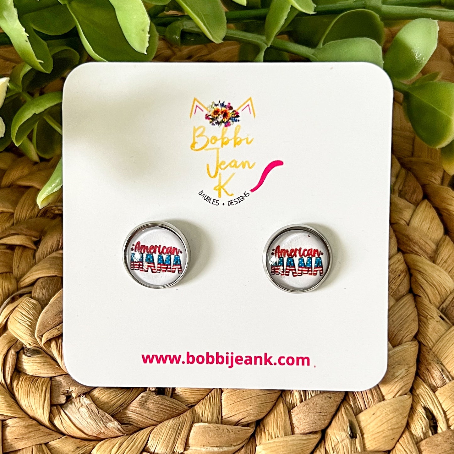 SALE: American Mama Glass Studs 12mm: Choose Silver or Gold Settings - LAST CHANCE