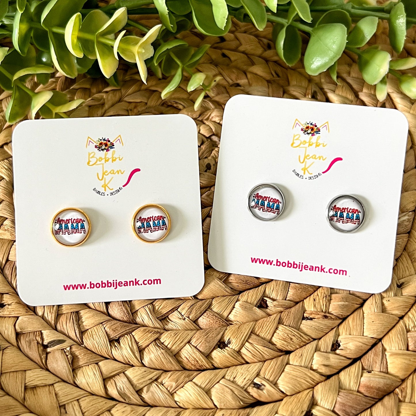 SALE: American Mama Glass Studs 12mm: Choose Silver or Gold Settings - LAST CHANCE