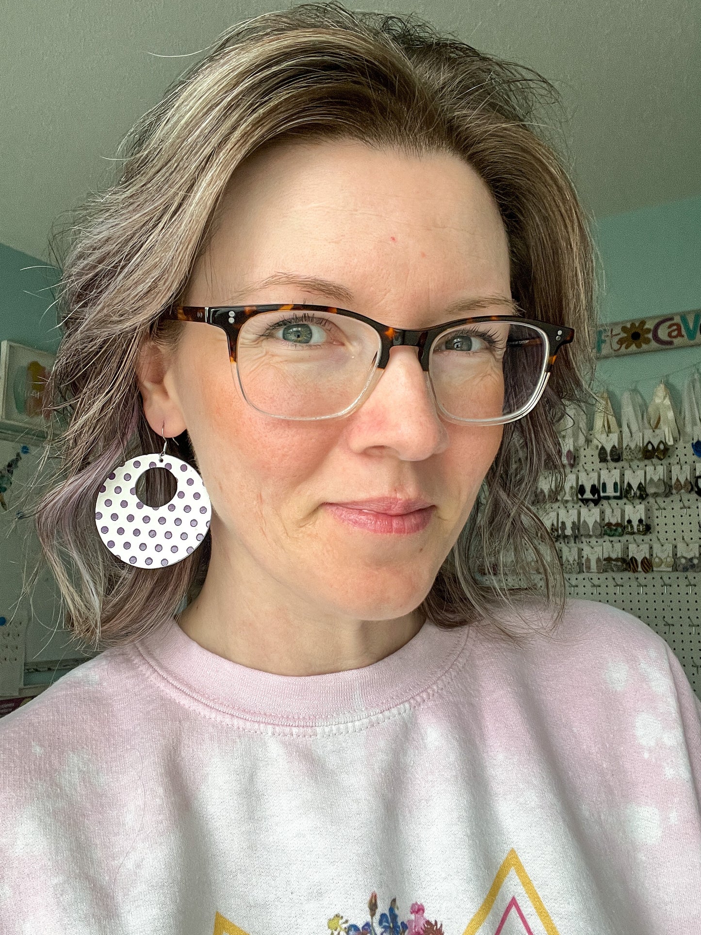 Purple Polka Dotted Embossed Hoop Leather Earrings: Choose From 2 Sizes - LAST CHANCE