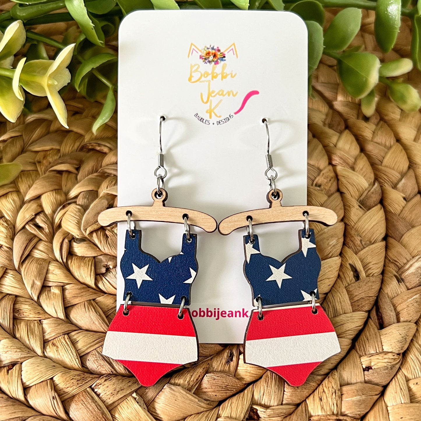 Stars & Stripes Wood Swimsuit & Flip Flop Earrings