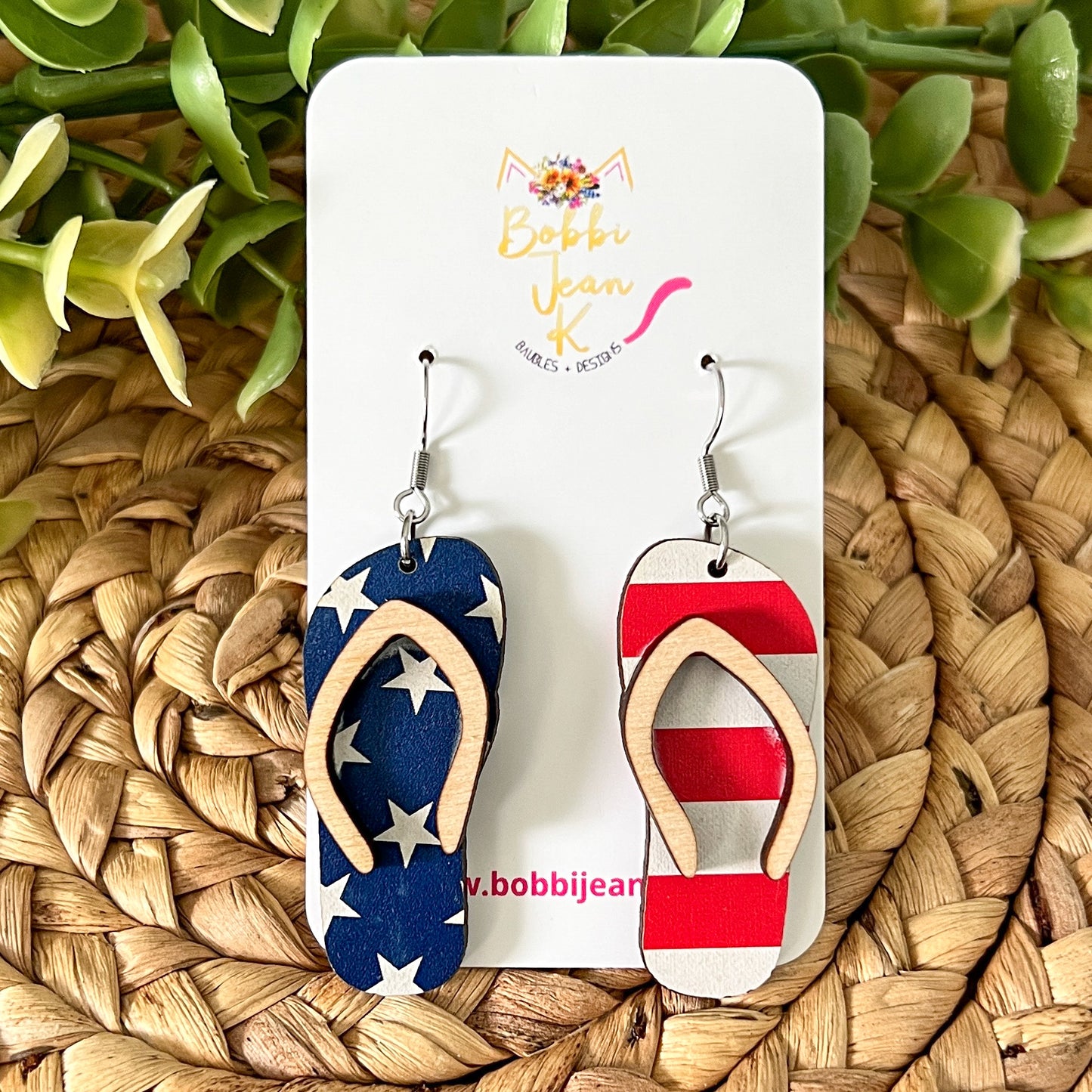 Stars & Stripes Wood Swimsuit & Flip Flop Earrings