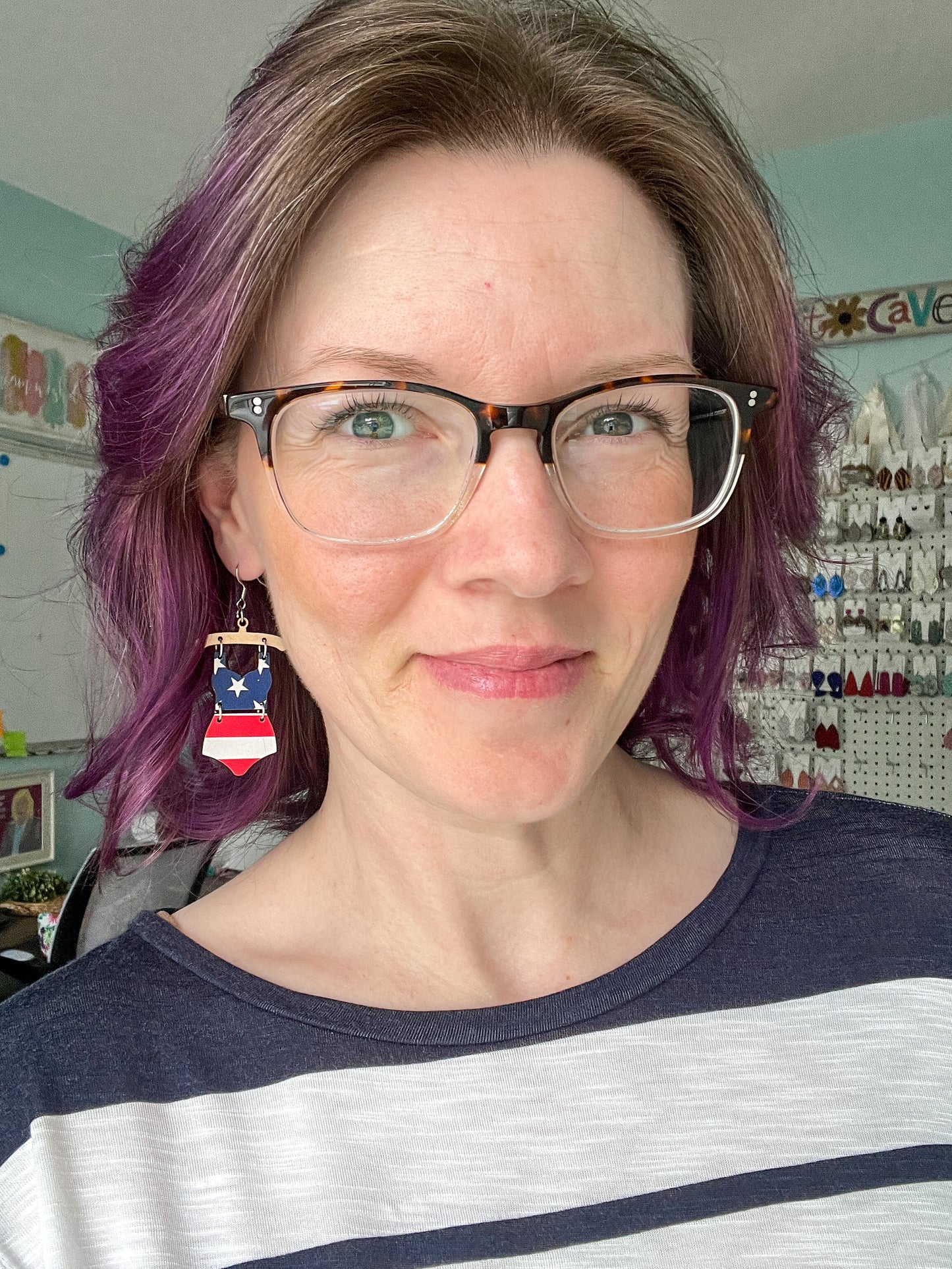 Stars & Stripes Wood Swimsuit & Flip Flop Earrings
