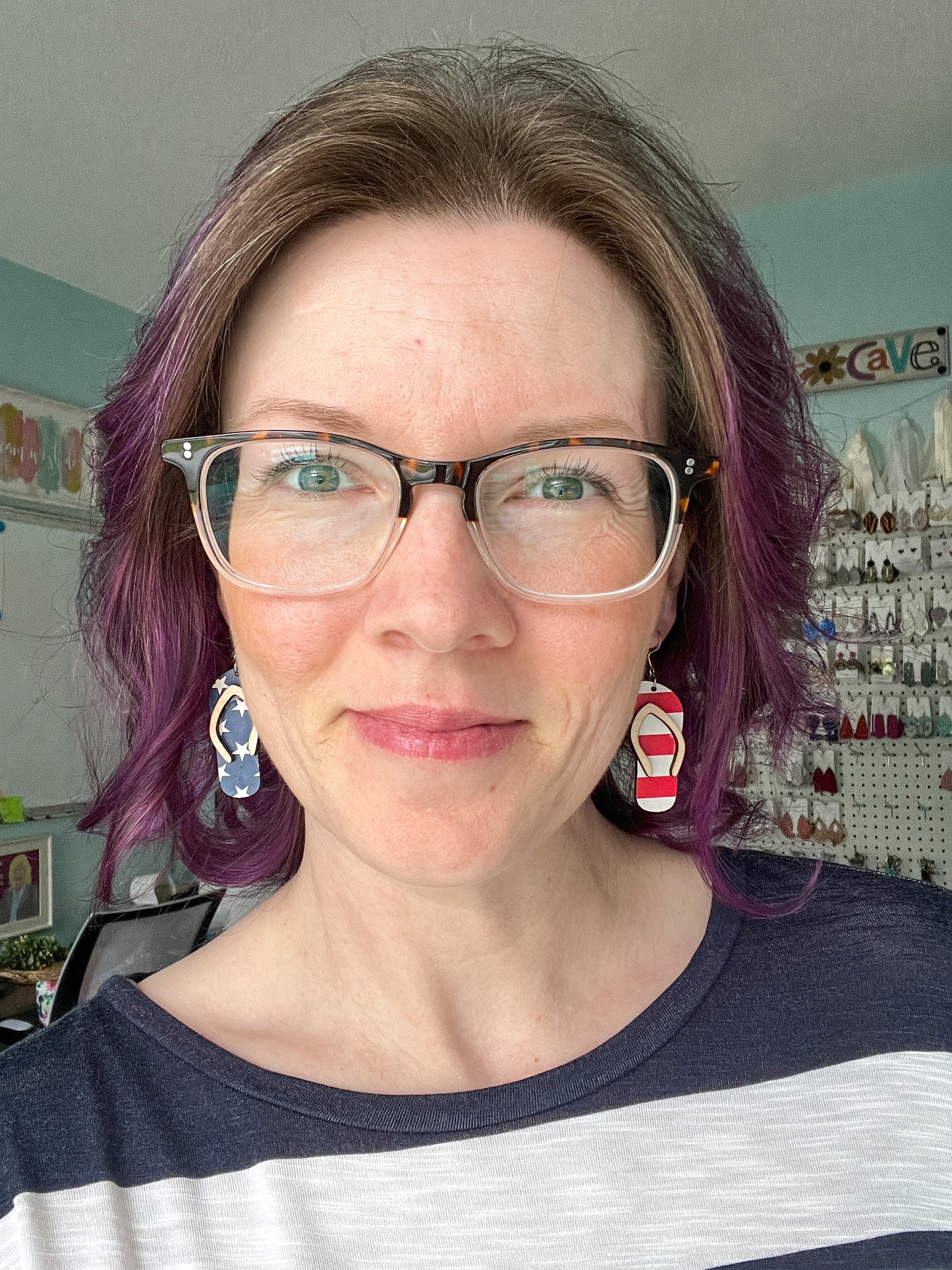 Stars & Stripes Wood Swimsuit & Flip Flop Earrings
