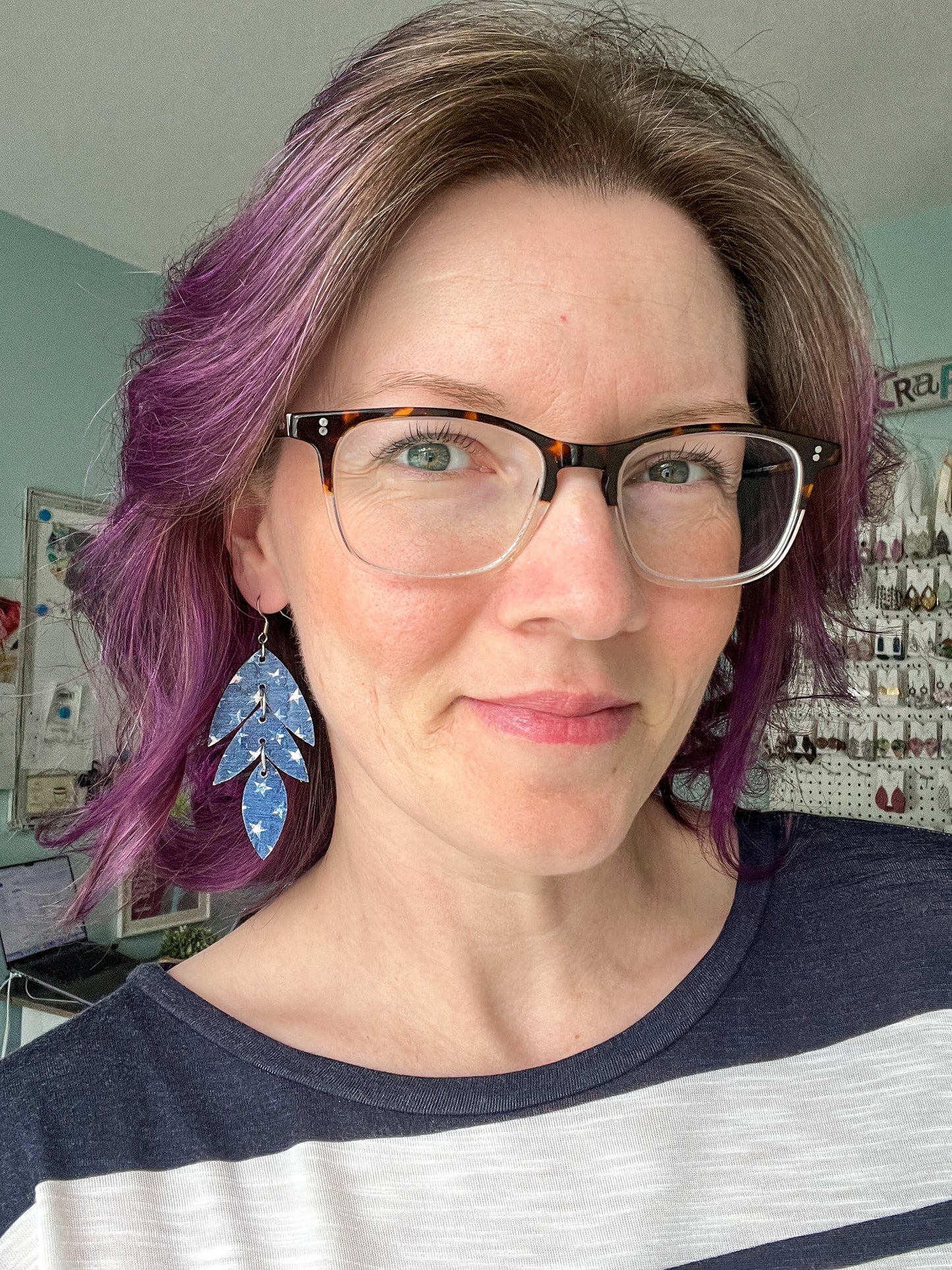 Denim Stars Cork on Leather Earrings: Choose From 3 Styles