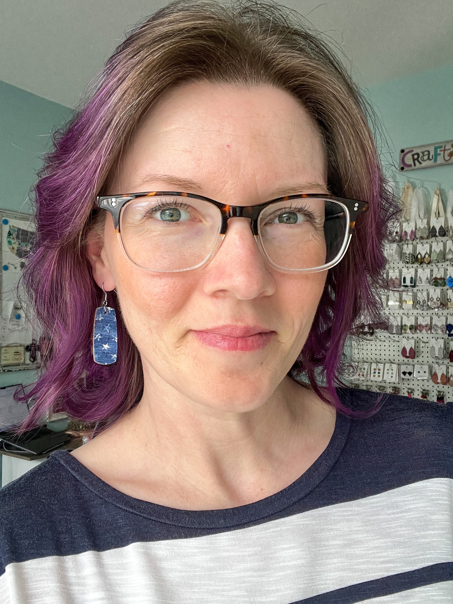 Denim Stars Cork on Leather Earrings: Choose From 3 Styles