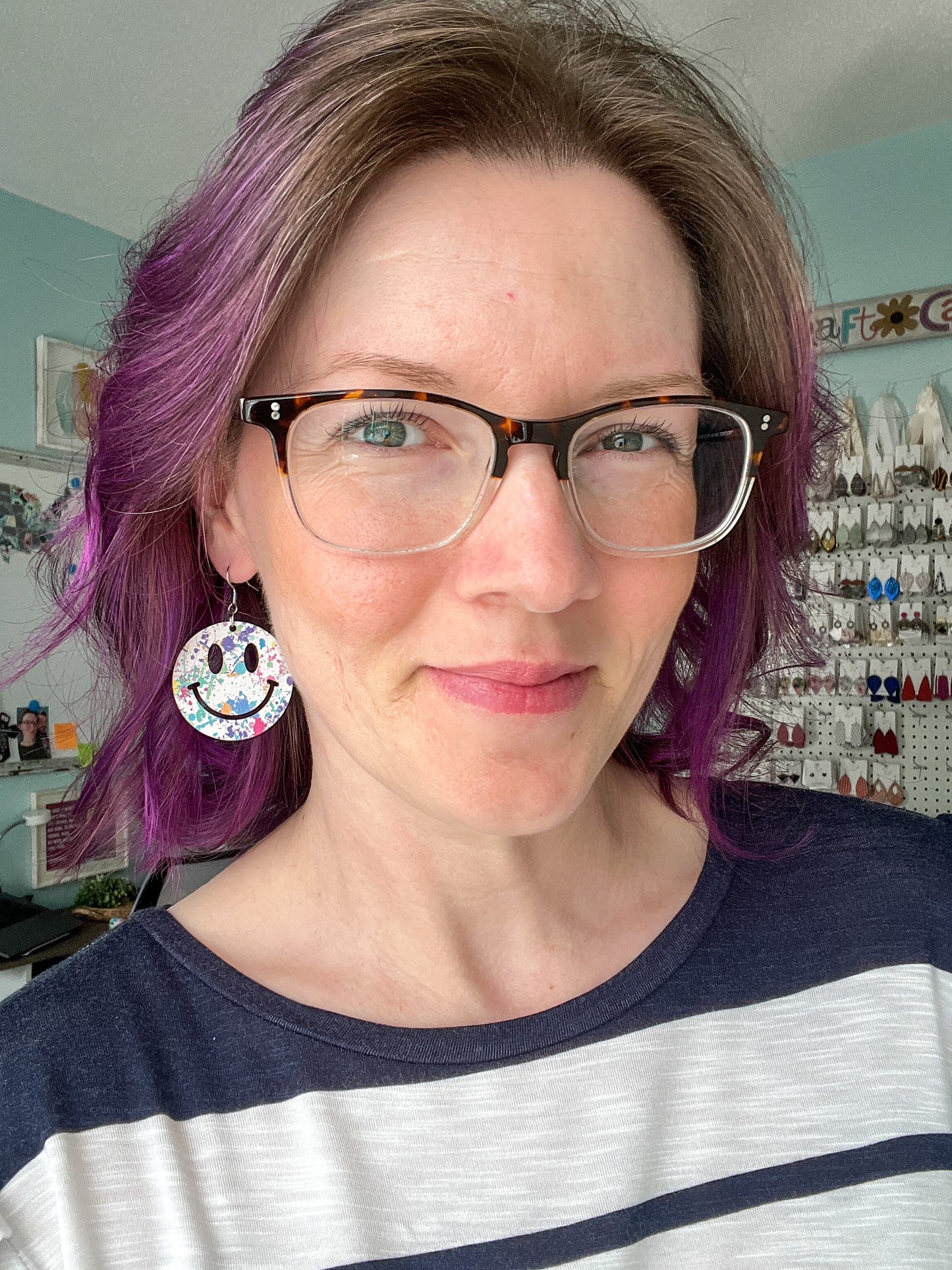 Paint Splatter Wood Smile Earrings - LAST CHANCE