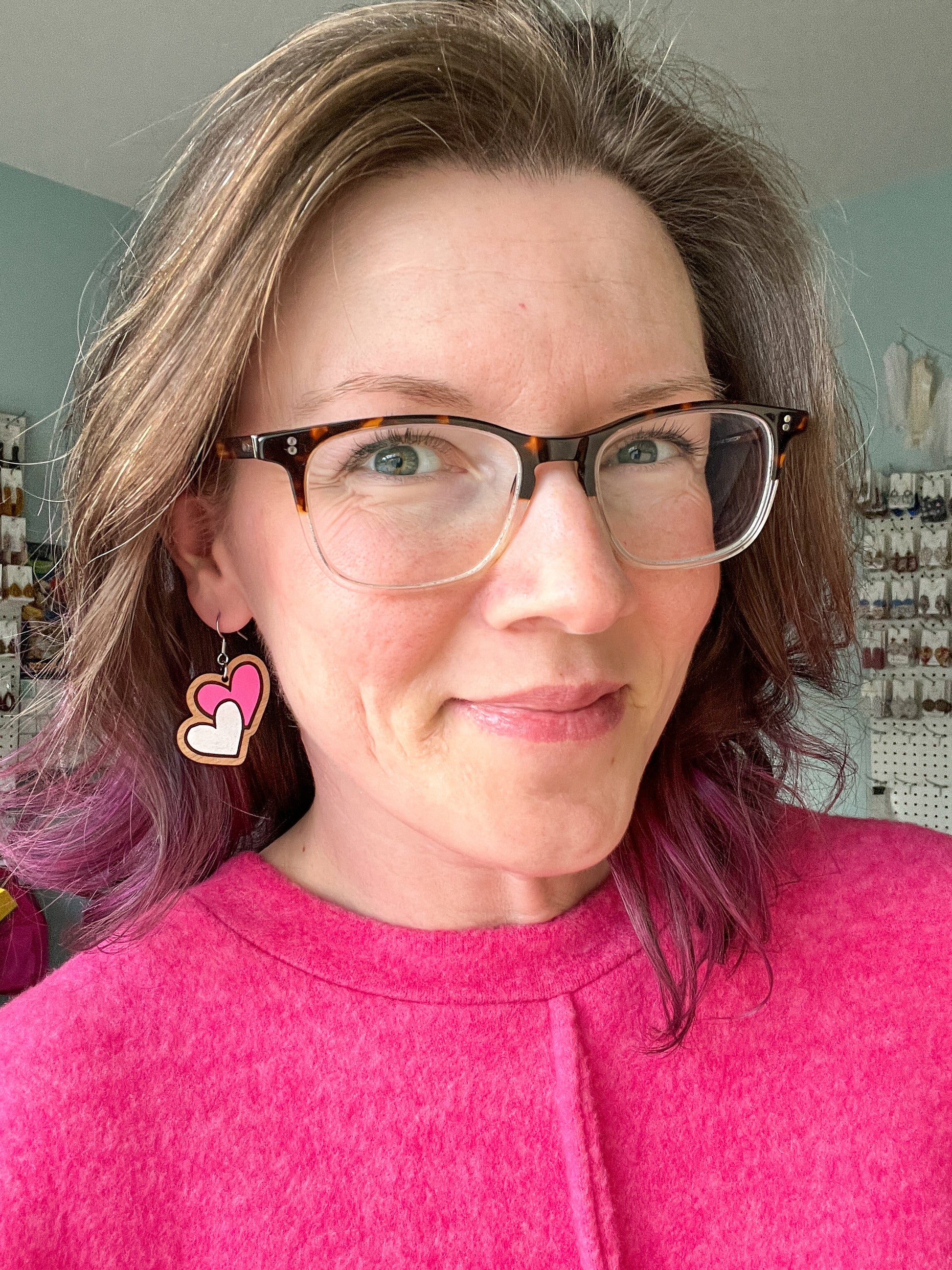 Hand Painted Double Heart Wood Earrings: Choose From 3 Colors