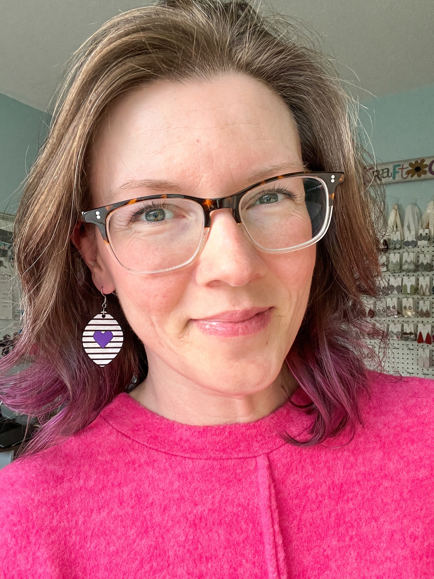 Stripes & Heart Hand Painted Wood Earrings: Choose From 2 Colors