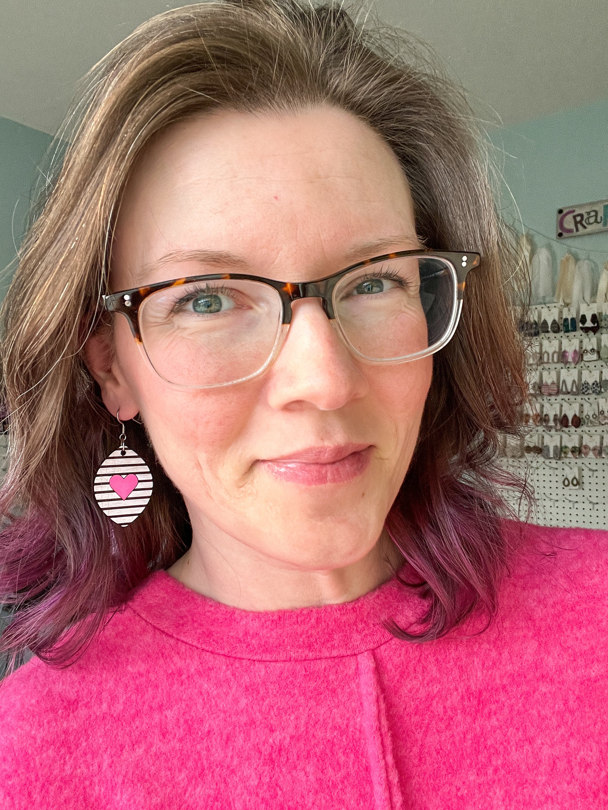 Stripes & Heart Hand Painted Wood Earrings: Choose From 2 Colors