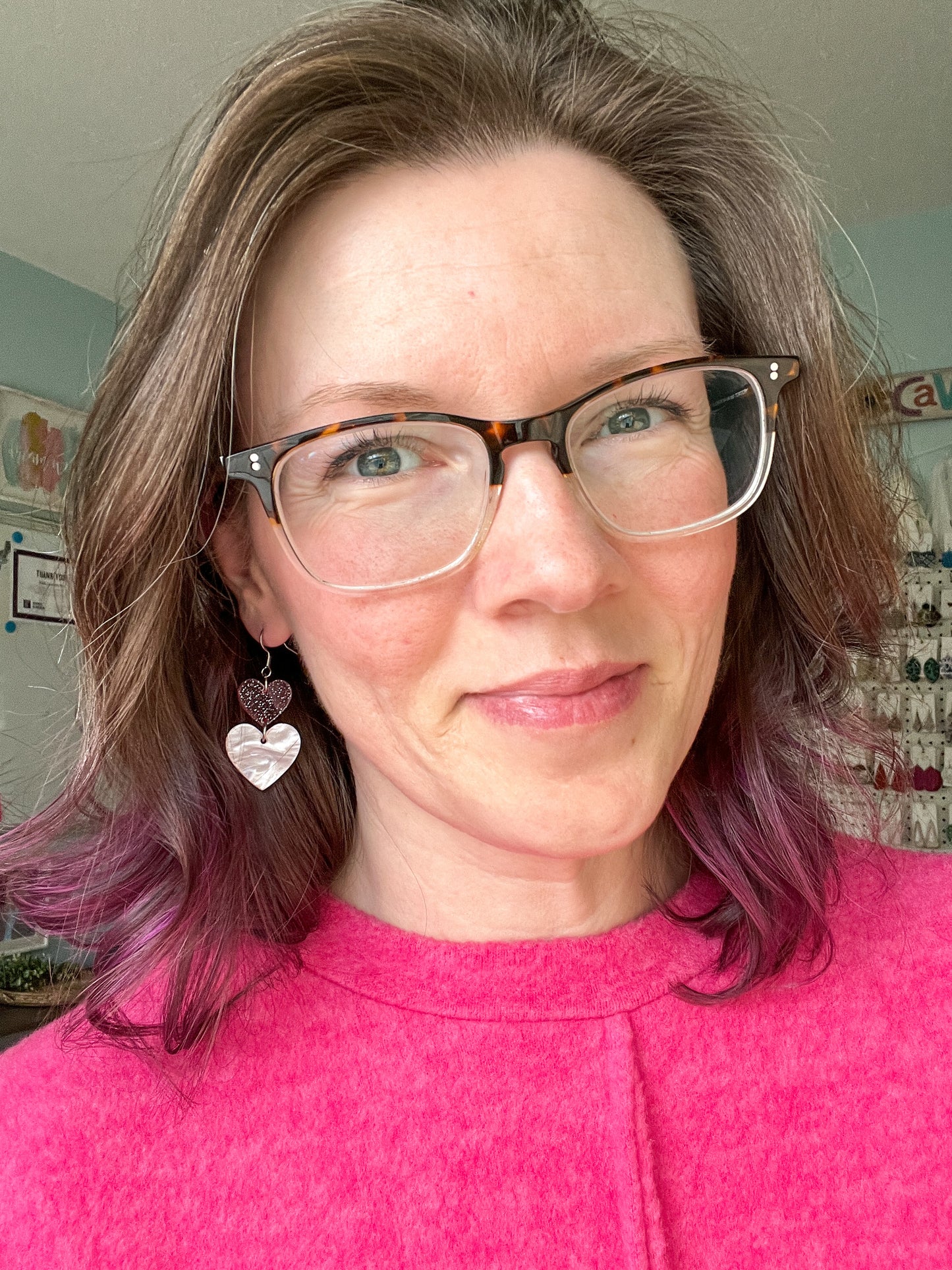 Pink Glittered & Marbled Heart Acrylic Earrings: Choose From 2 Styles