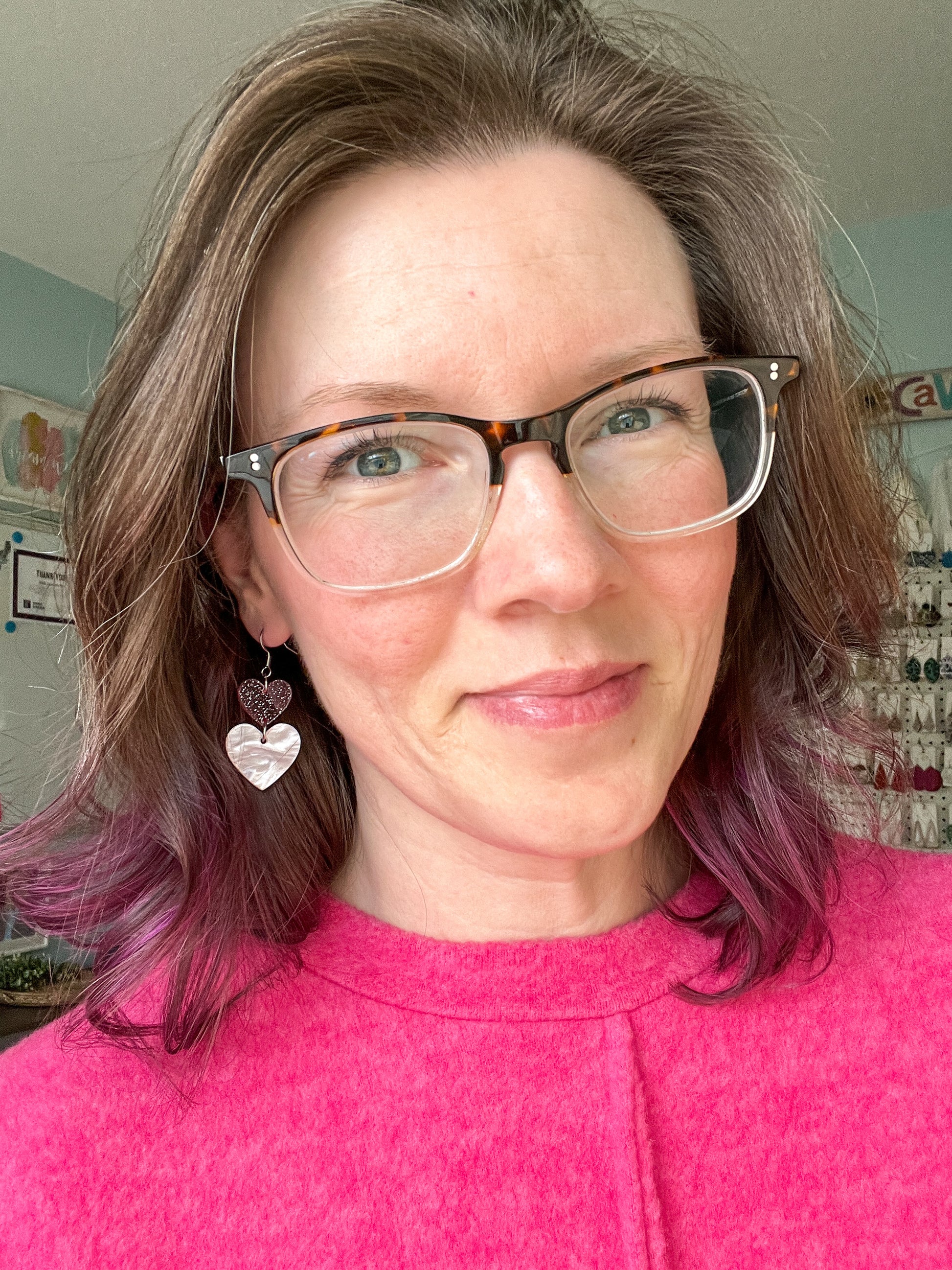 Pink Glittered & Marbled Heart Acrylic Earrings: Choose From 2 Styles