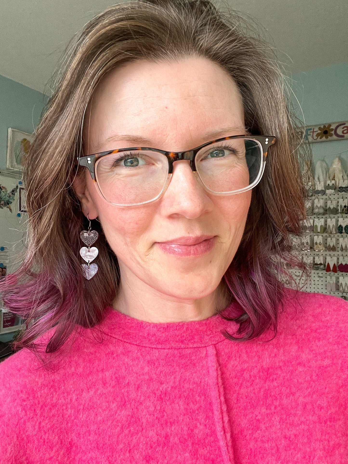 Pink Glittered & Marbled Heart Acrylic Earrings: Choose From 2 Styles