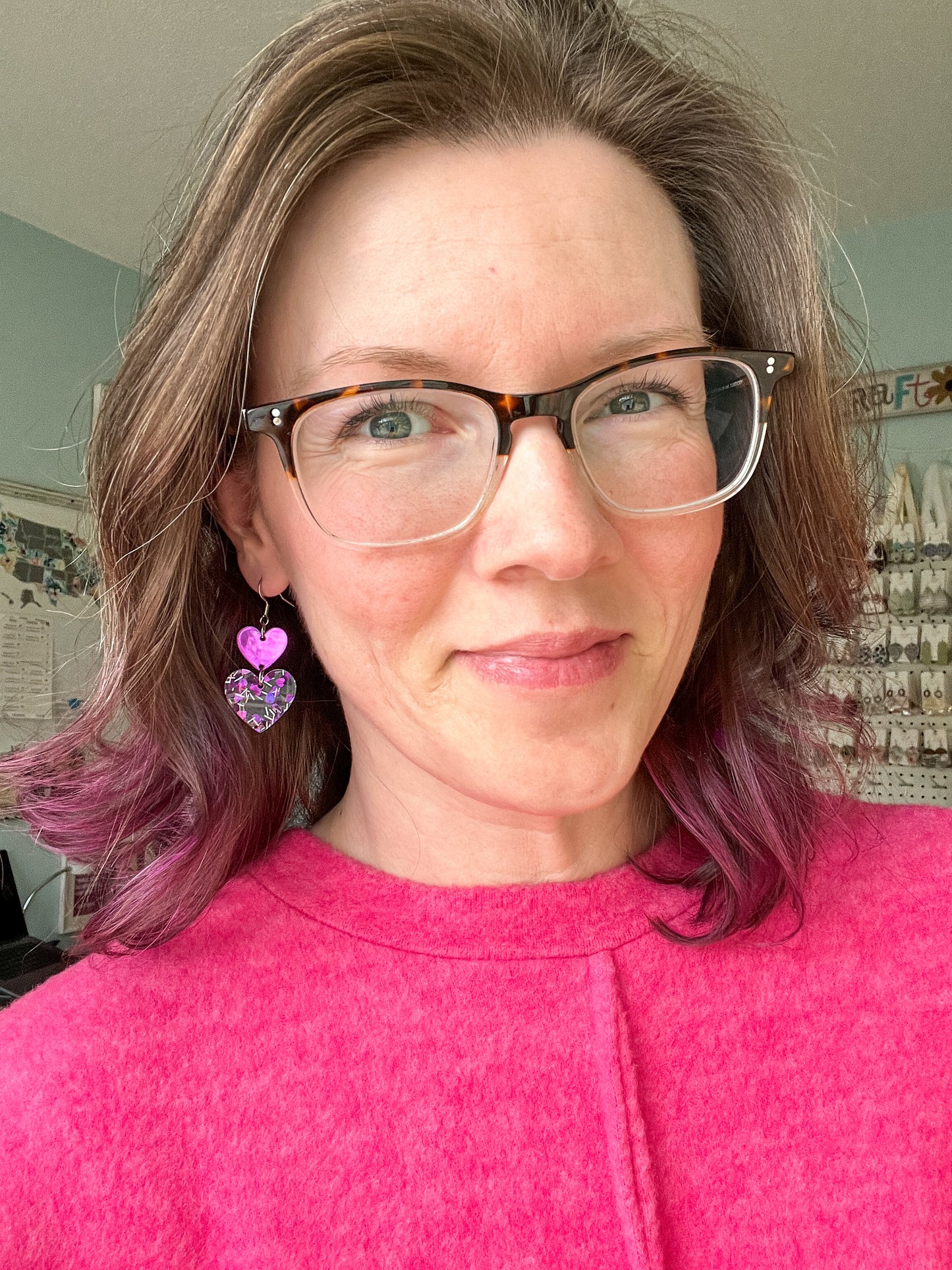 Purple Glittered & Mirrored Heart Acrylic Earrings: Choose From 2 Styles