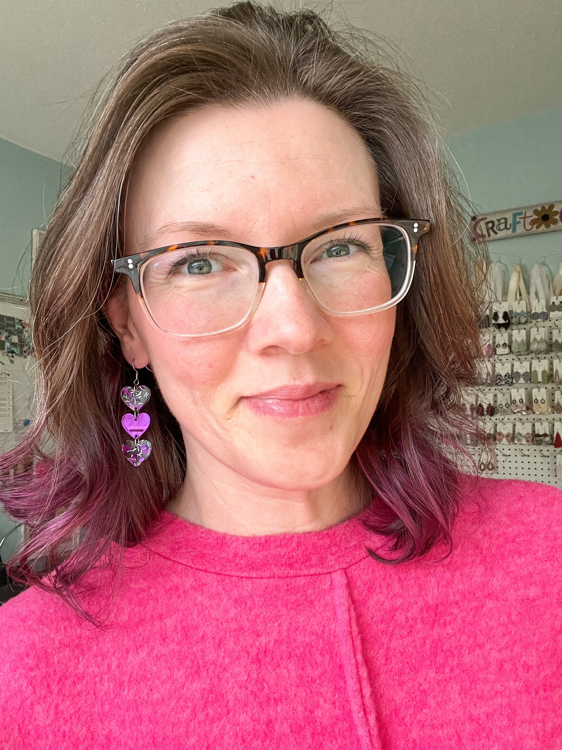 Purple Glittered & Mirrored Heart Acrylic Earrings: Choose From 2 Styles