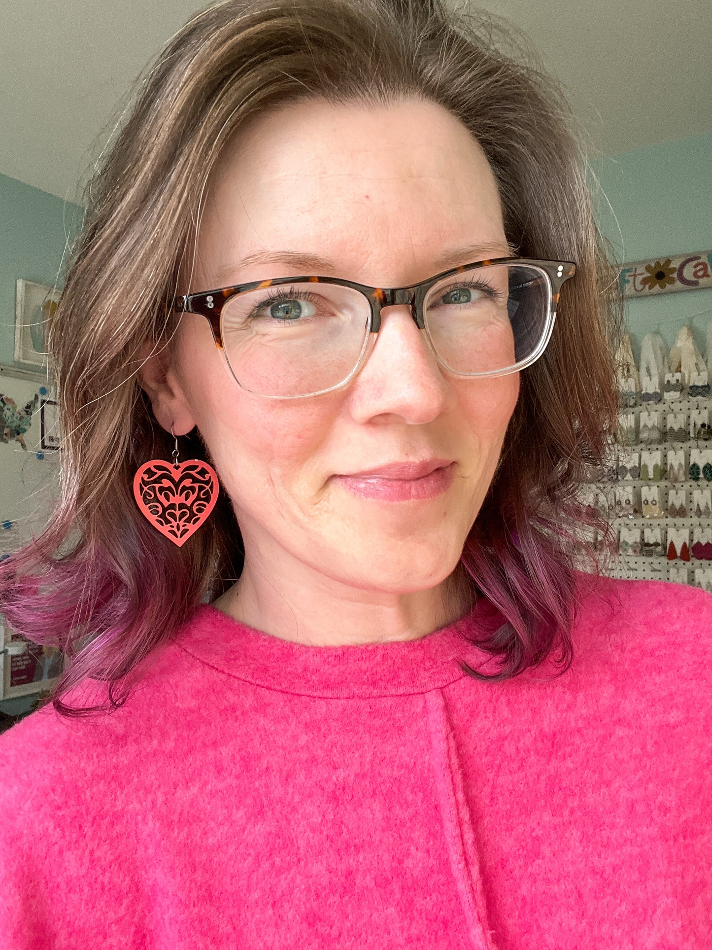 Doily Heart Dyed Wood Earrings: Choose From 3 Colors