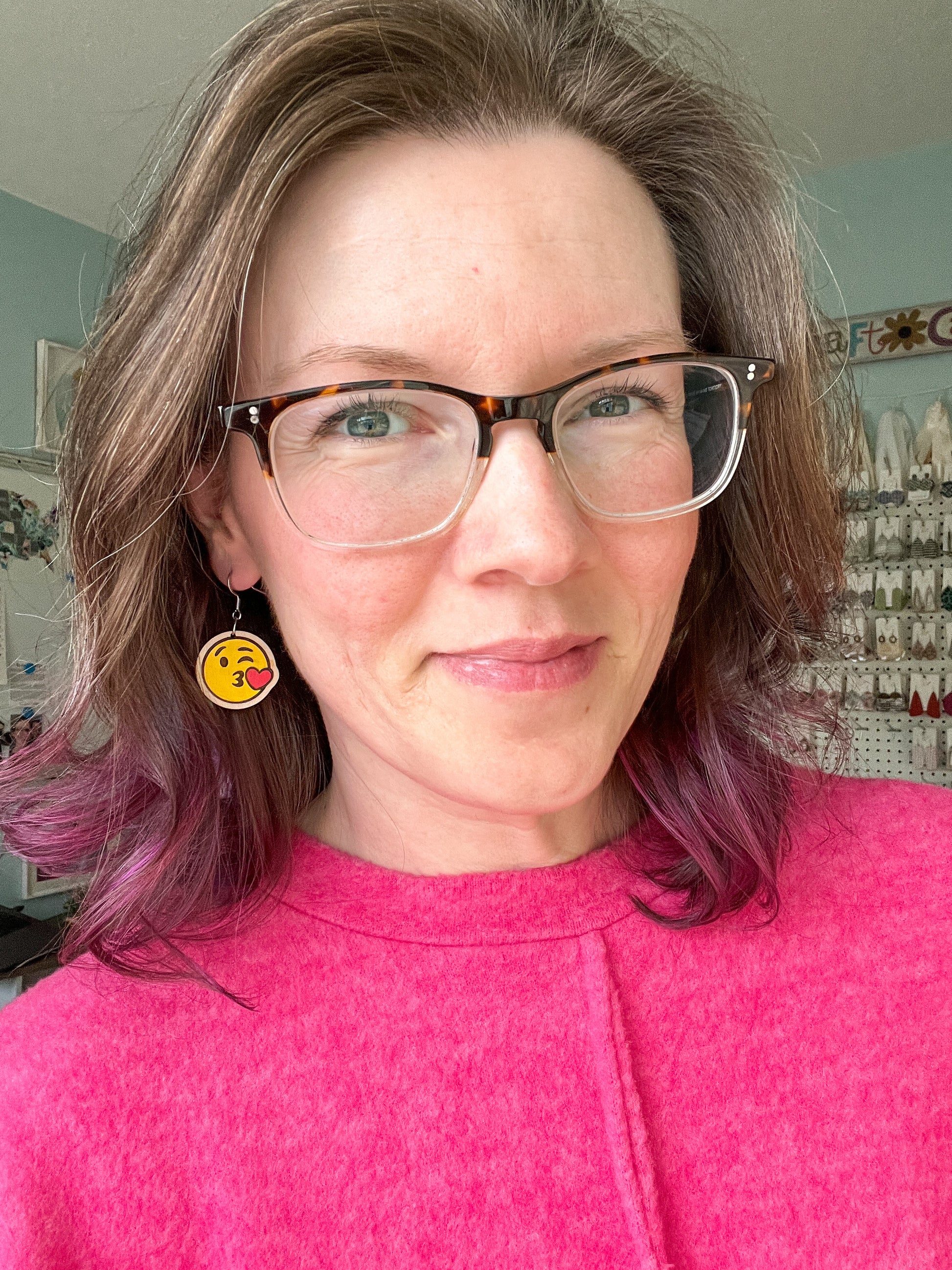 Hand Painted Heart Face Wood Earrings: Choose From 3 Designs