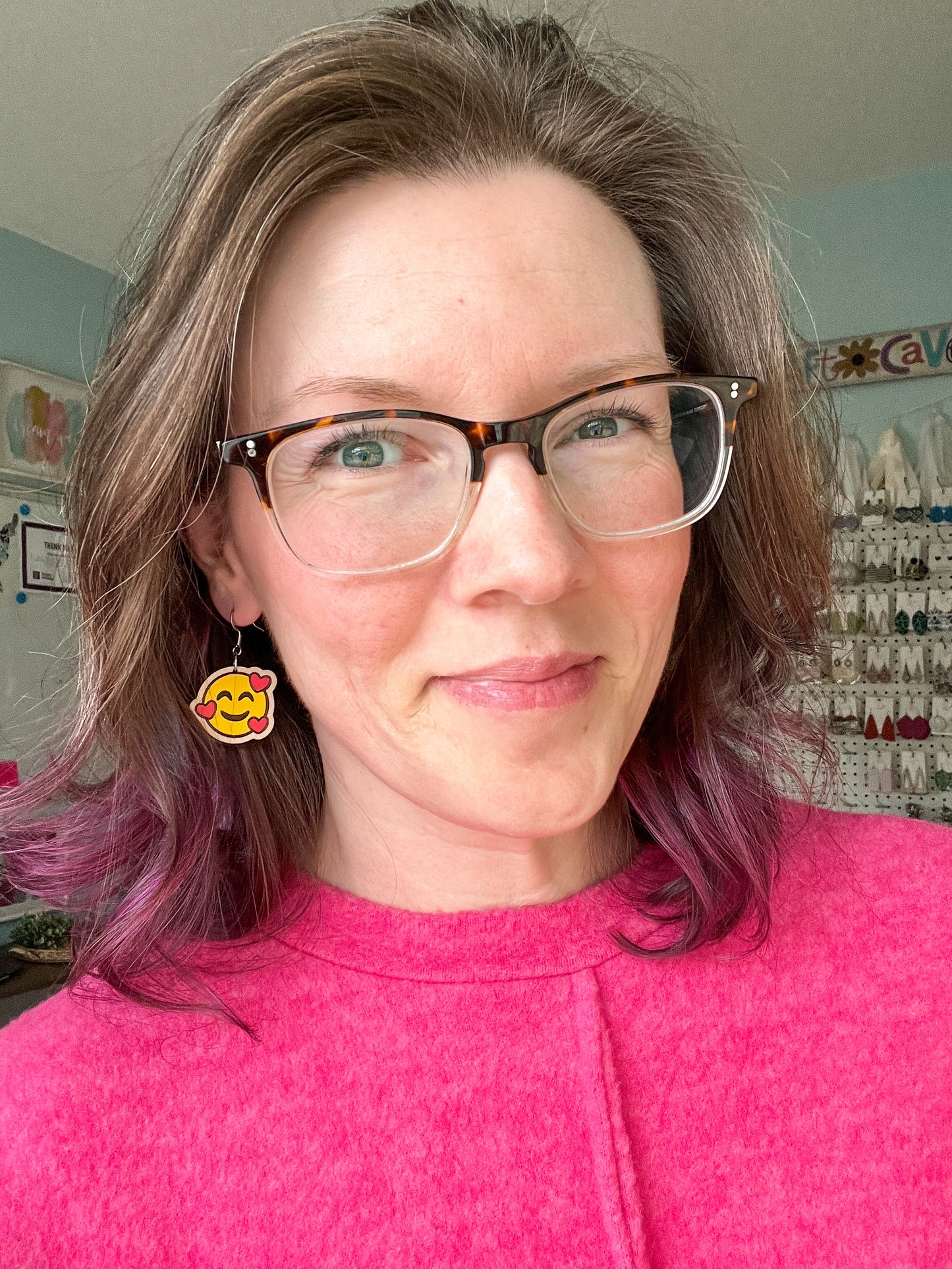 Hand Painted Heart Face Wood Earrings: Choose From 3 Designs