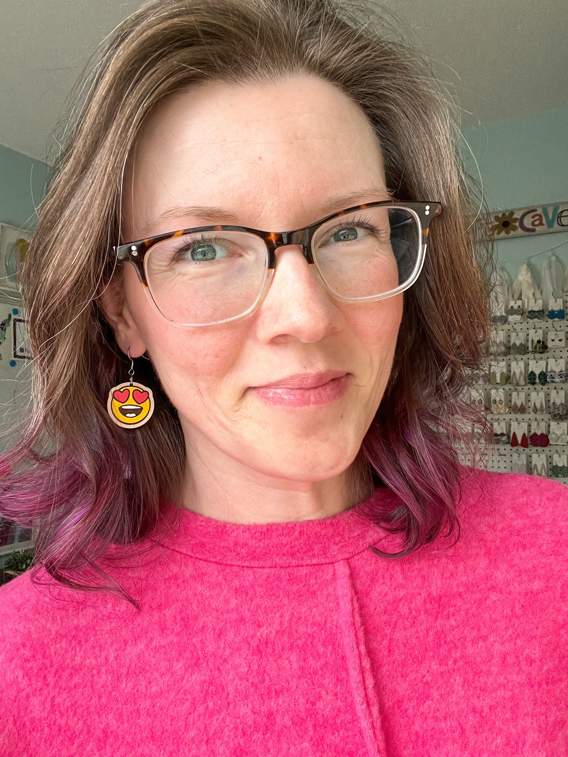 Hand Painted Heart Face Wood Earrings: Choose From 3 Designs