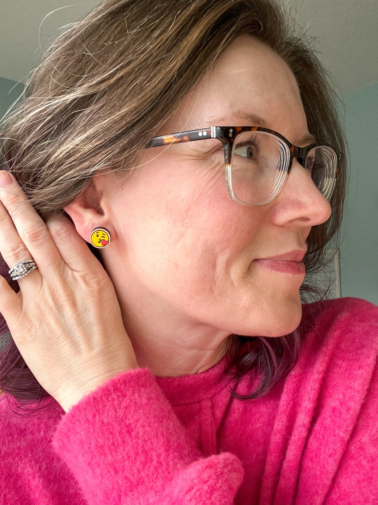 Hand Painted Heart Face Wood Studs: Choose From 3 Designs