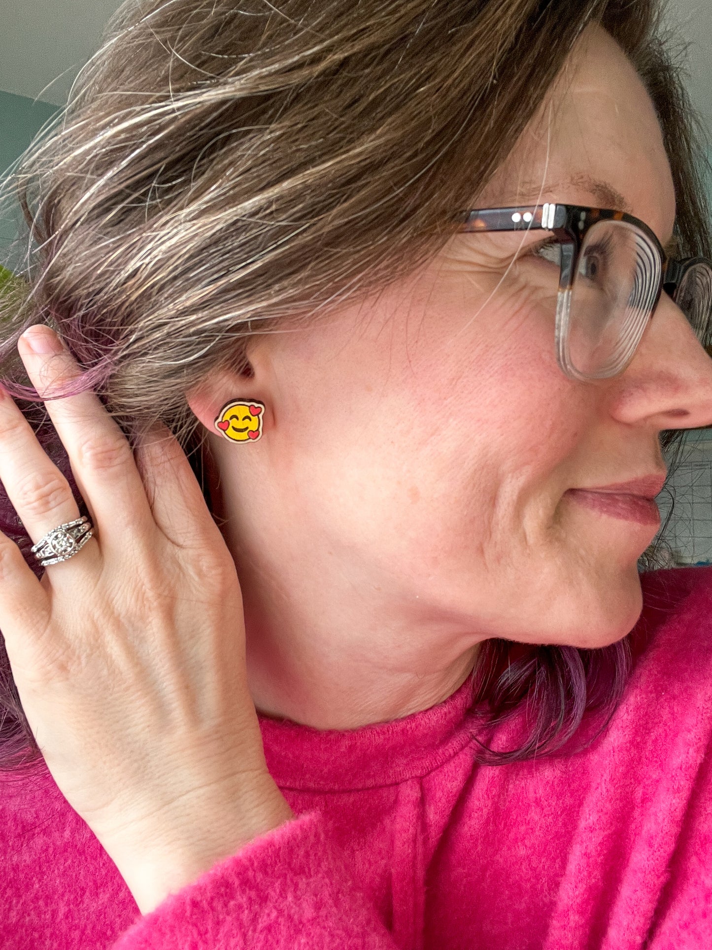 Hand Painted Heart Face Wood Studs: Choose From 3 Designs