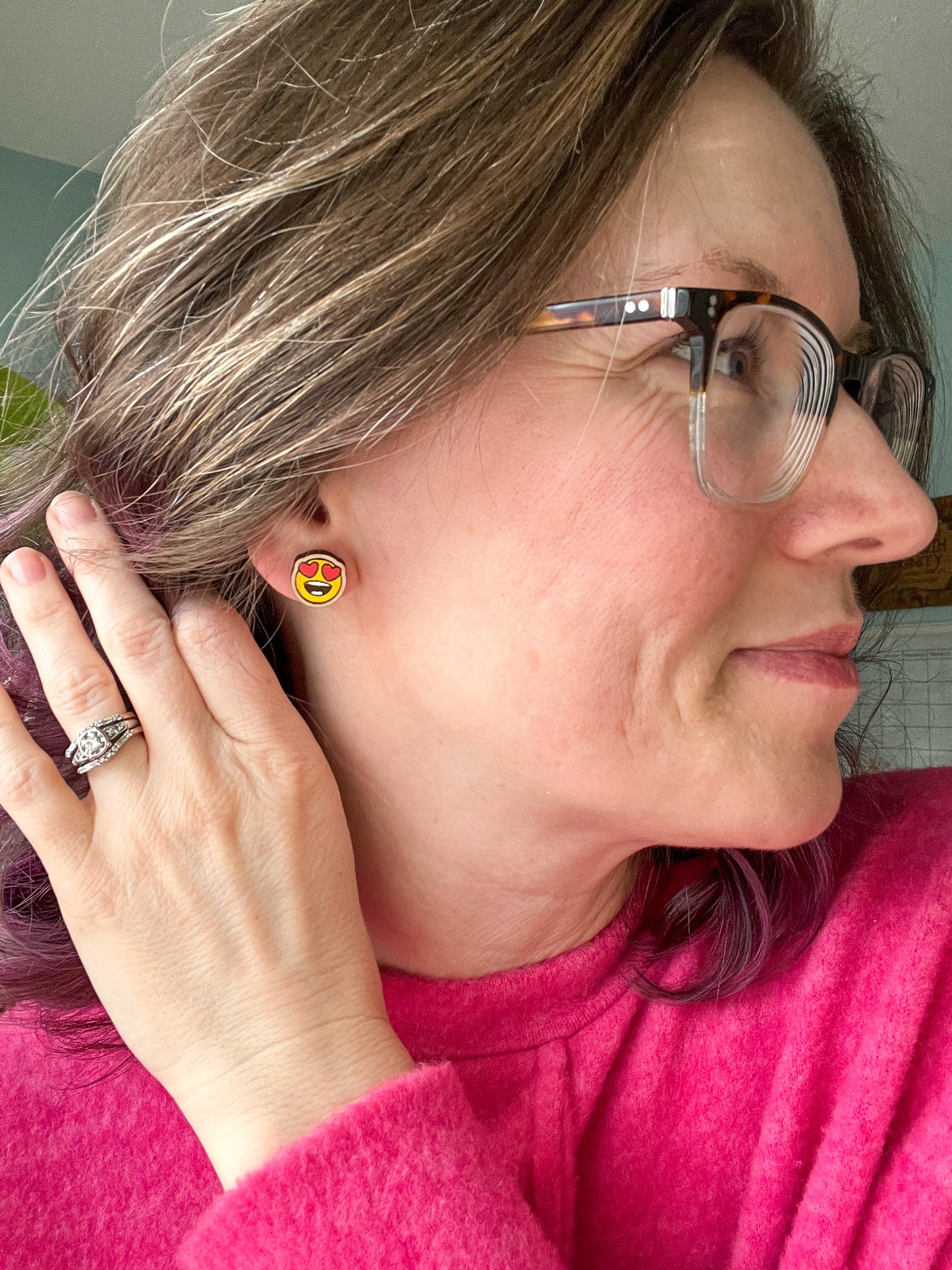 Hand Painted Heart Face Wood Studs: Choose From 3 Designs