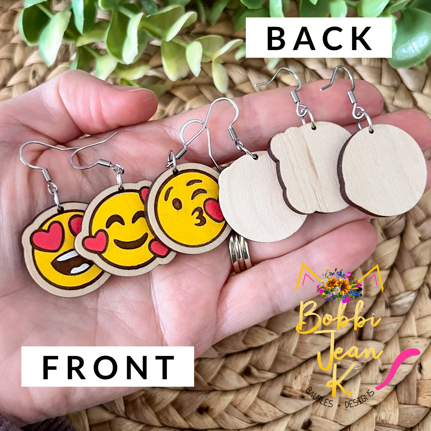 Hand Painted Heart Face Wood Earrings: Choose From 3 Designs