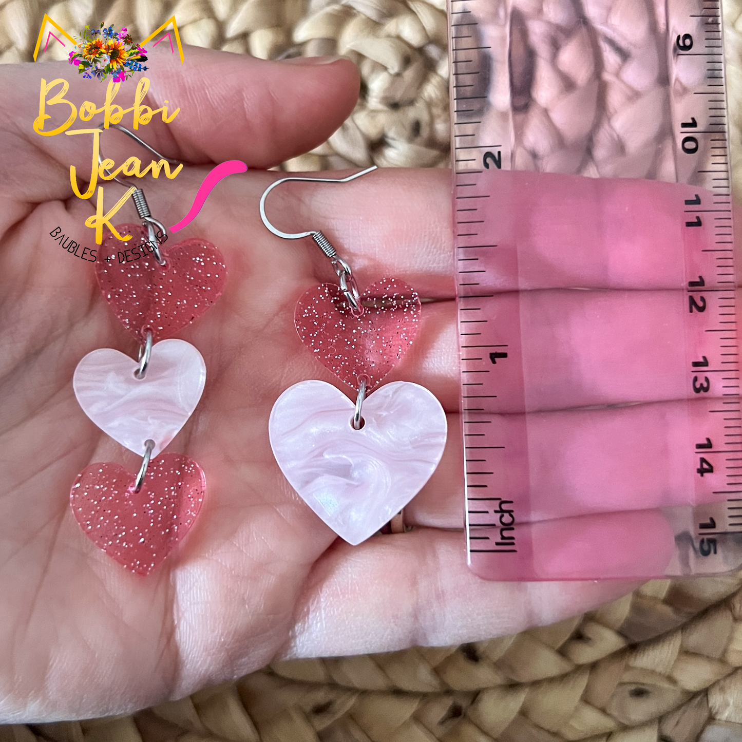 Pink Glittered & Marbled Heart Acrylic Earrings: Choose From 2 Styles