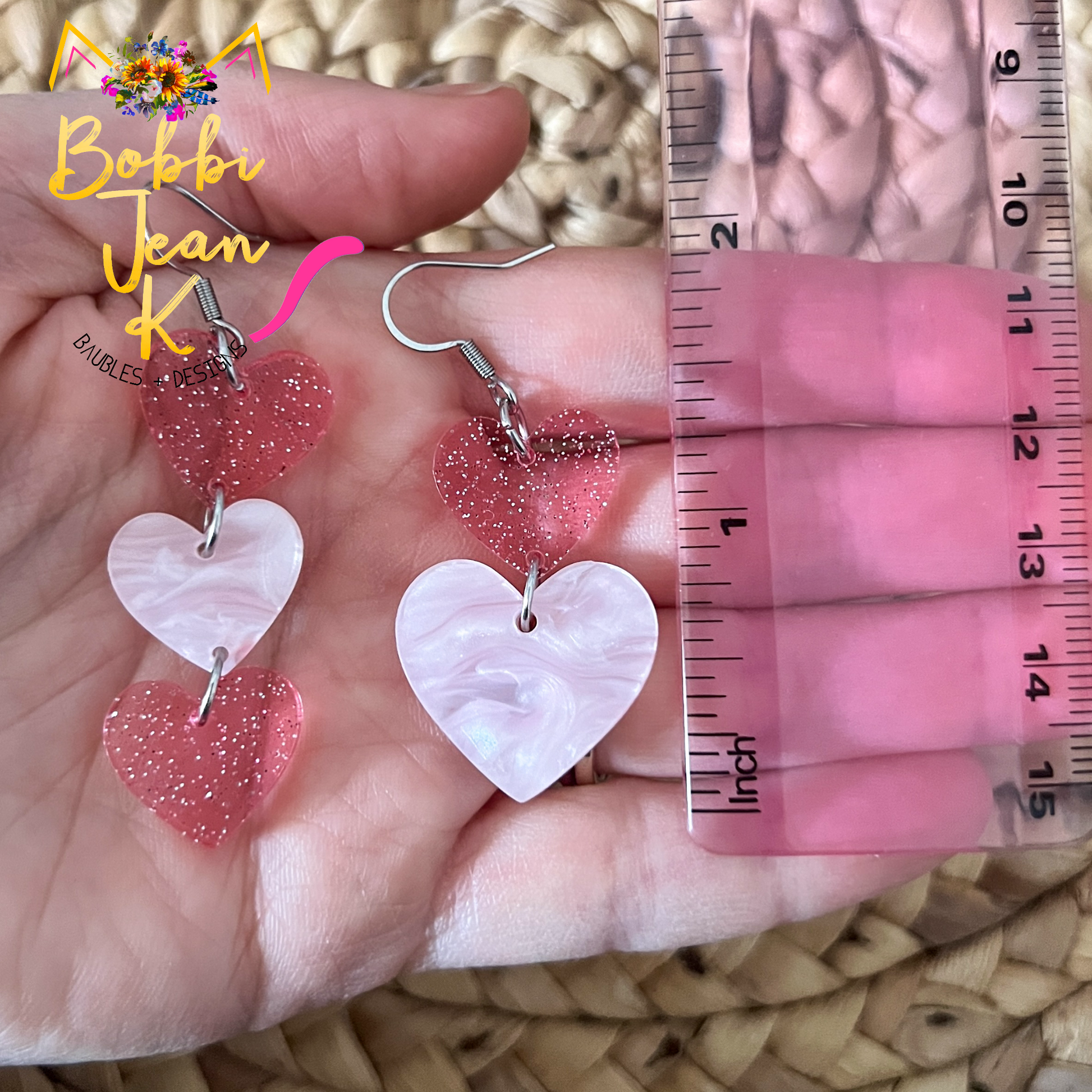 Pink Glittered & Marbled Heart Acrylic Earrings: Choose From 2 Styles