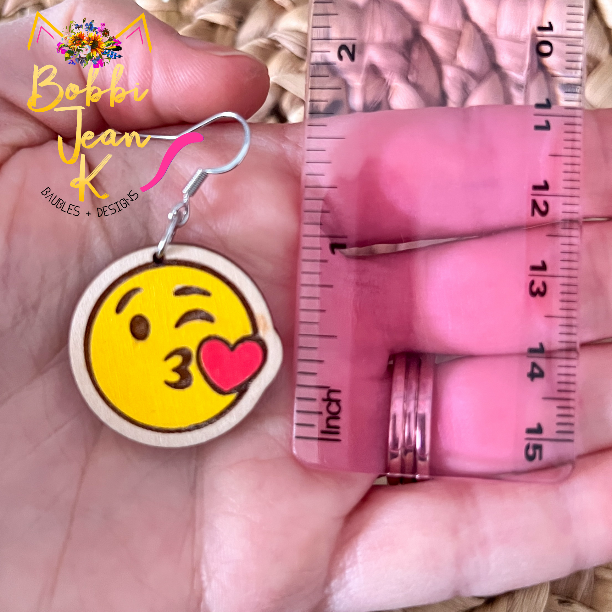 Hand Painted Heart Face Wood Earrings: Choose From 3 Designs