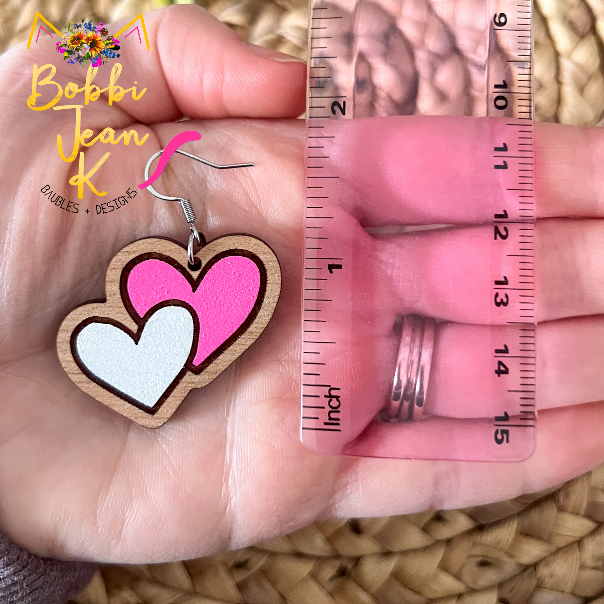 Hand Painted Double Heart Wood Earrings: Choose From 3 Colors