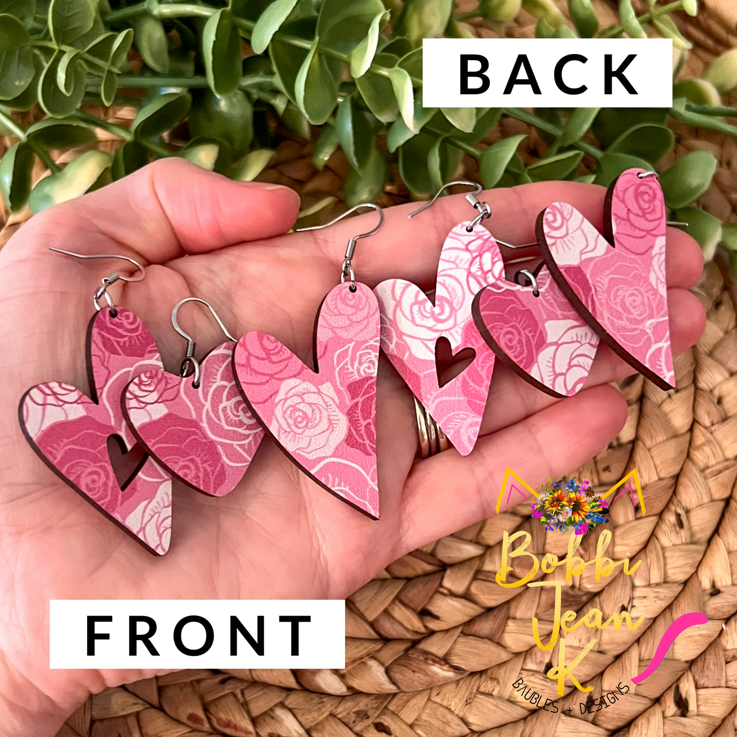 Roses Wood Heart Earrings: Choose From 3 Styles