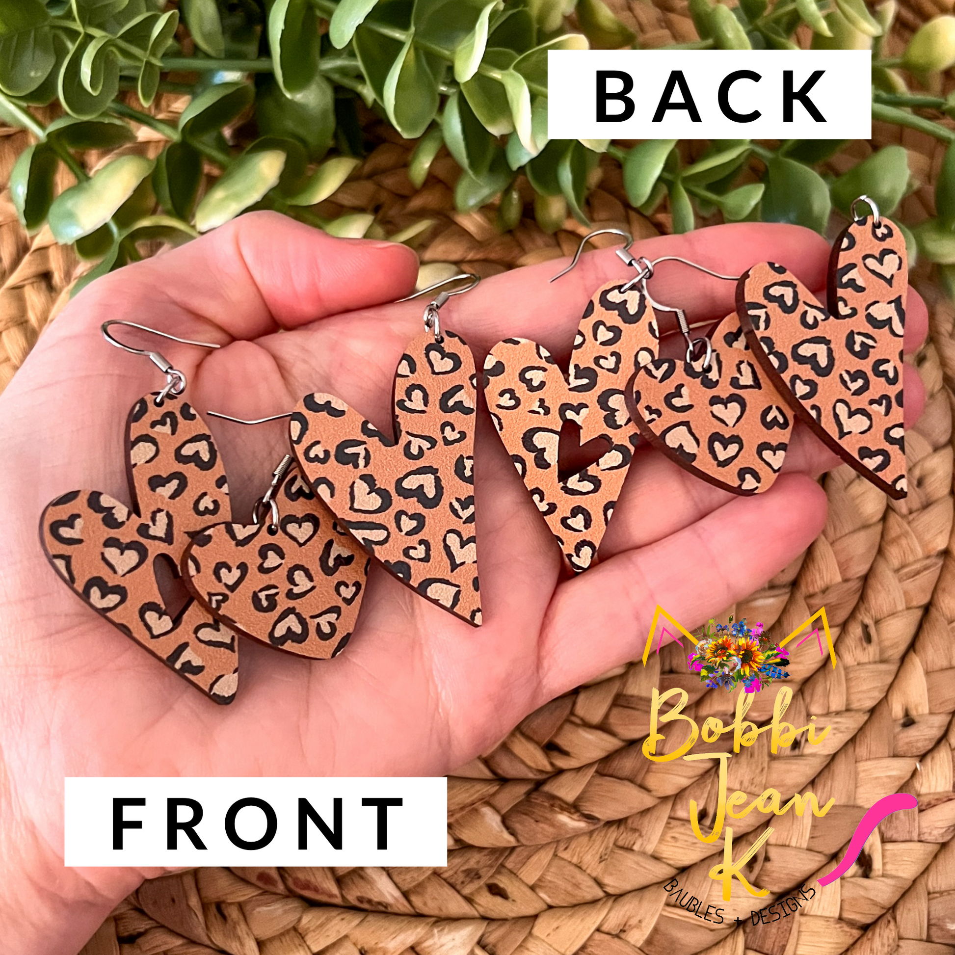 Leopard Heart Print Wood Heart Earrings: Choose From 3 Styles