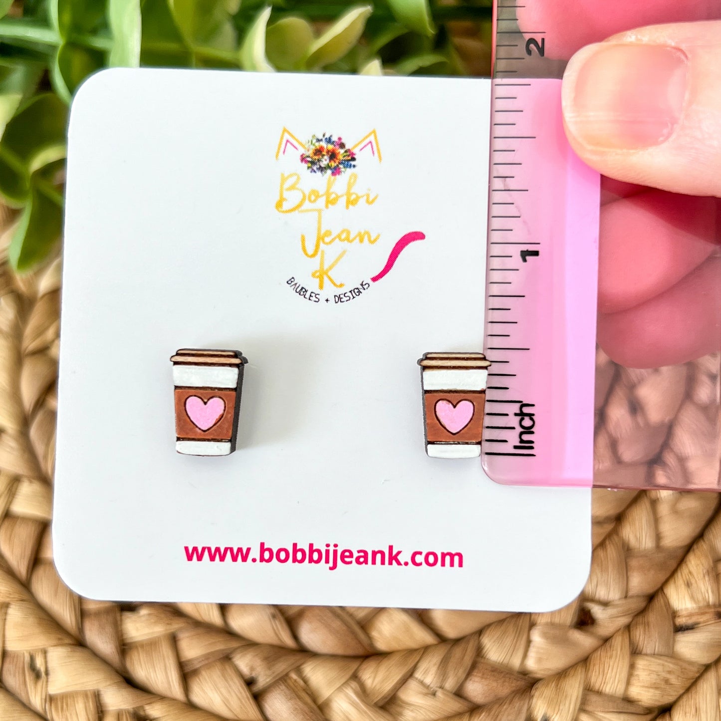 Hand Painted Heart Coffee Cup Wood Studs: Choose From 2 Colors