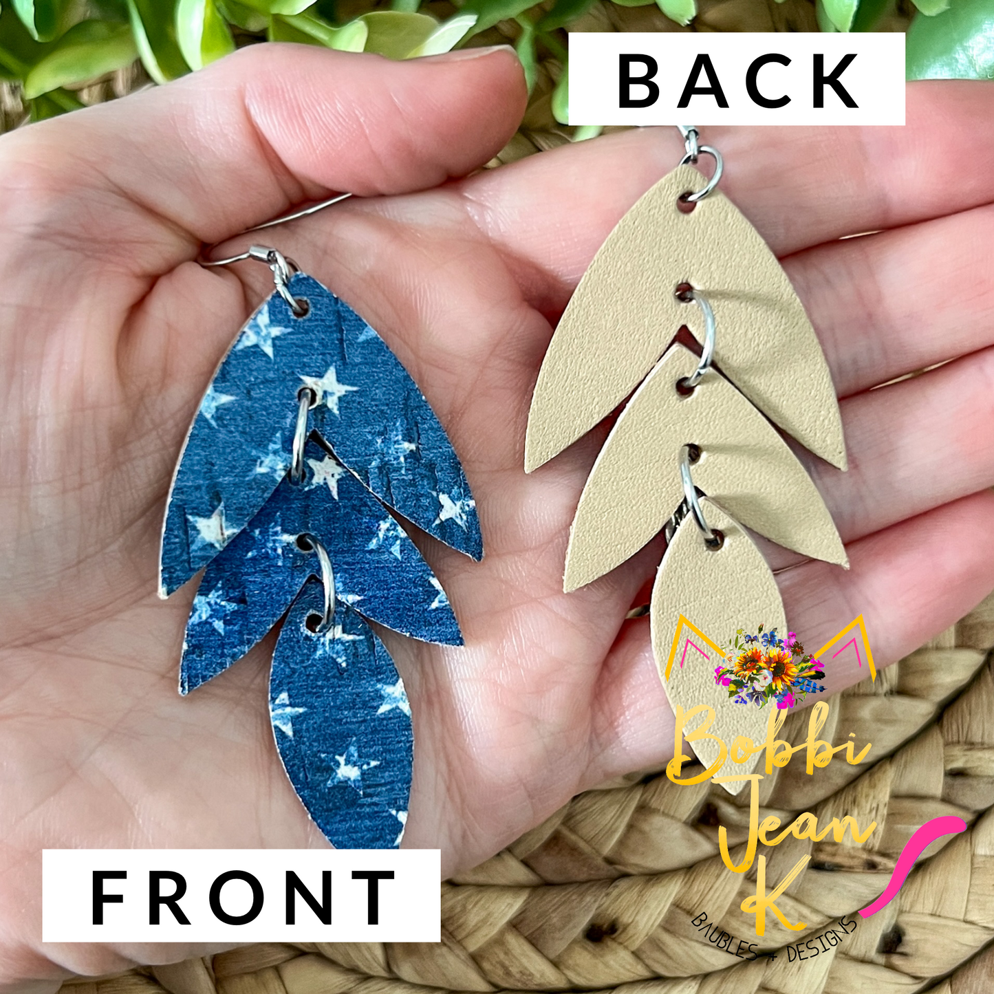 Denim Stars Cork on Leather Earrings: Choose From 3 Styles